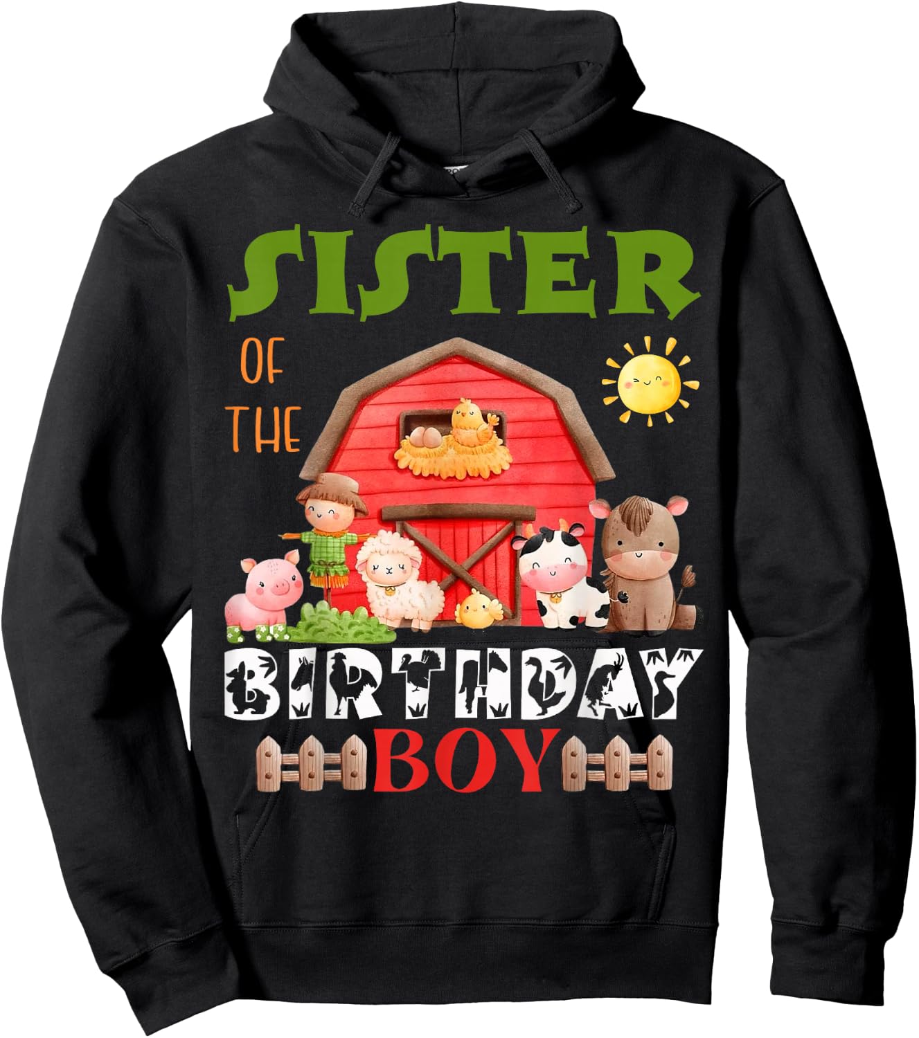 Sister Of The Birthday Boy Farm Animal Bday Party Hoodie - Hoodie | Black