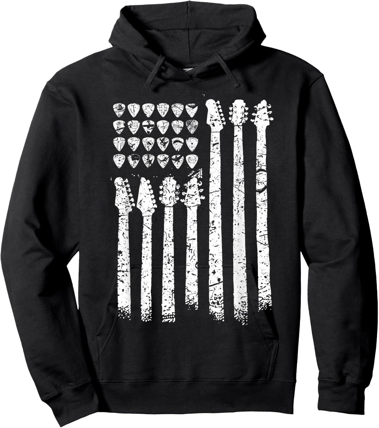 Patriotic American Flag Guitar Guitarist Gift Musician Hoodie - Hoodie | Black