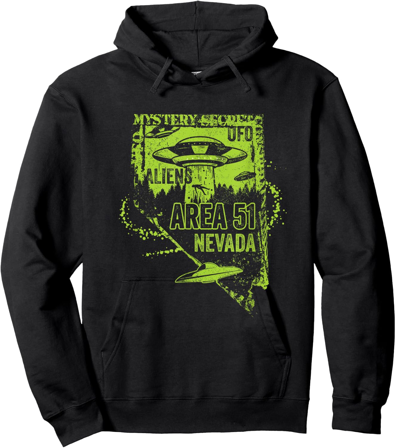UFO Distressed Area 51 Alien Extraterrestrial Flying Saucer Hoodie - Hoodie | Black