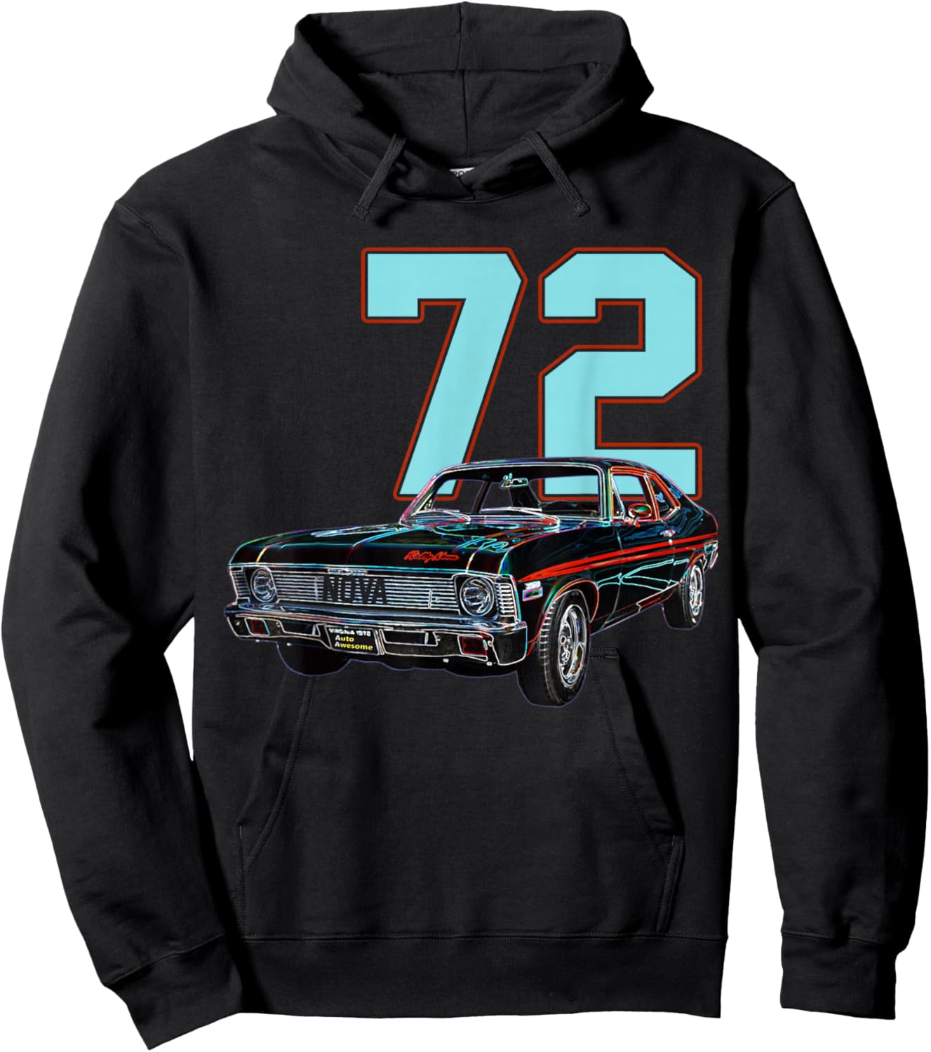 1972 72 Chevys Nova 2 Classic Car Old School Muscle Blue Car Hoodie - Hoodie | Black