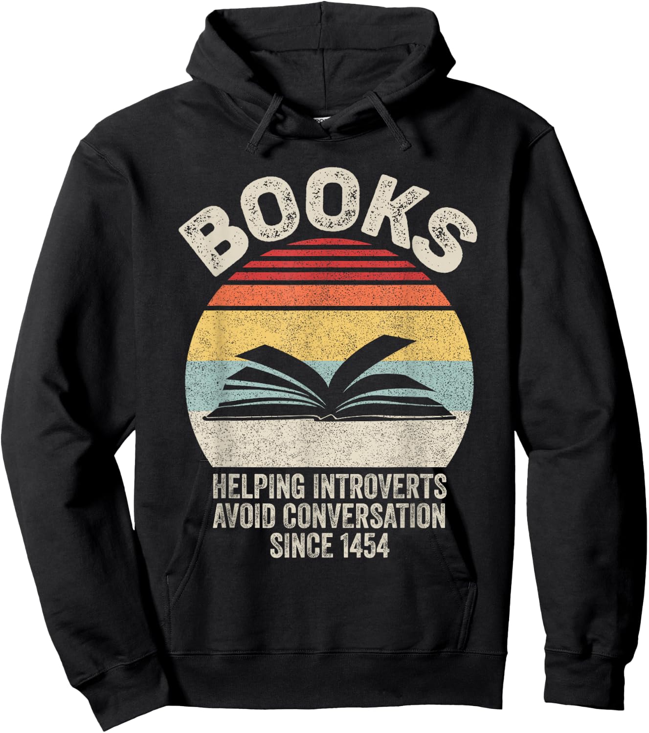 Catch Some Rays Retro Book Helping Introverts Avoid Conversation Since 1454 Women's Black Short Sleeve Classic Fit Hoodie - Hoodie | Black