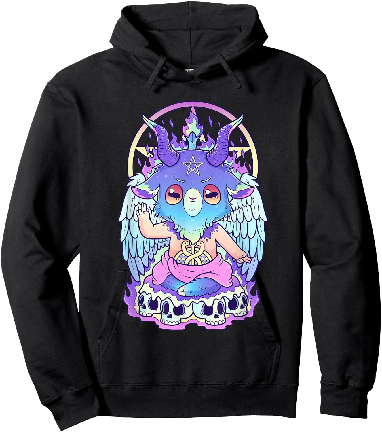 Kawaii Pastel Goth Cute and Scary Baphomet Occult Hoodie - Hoodie | Black