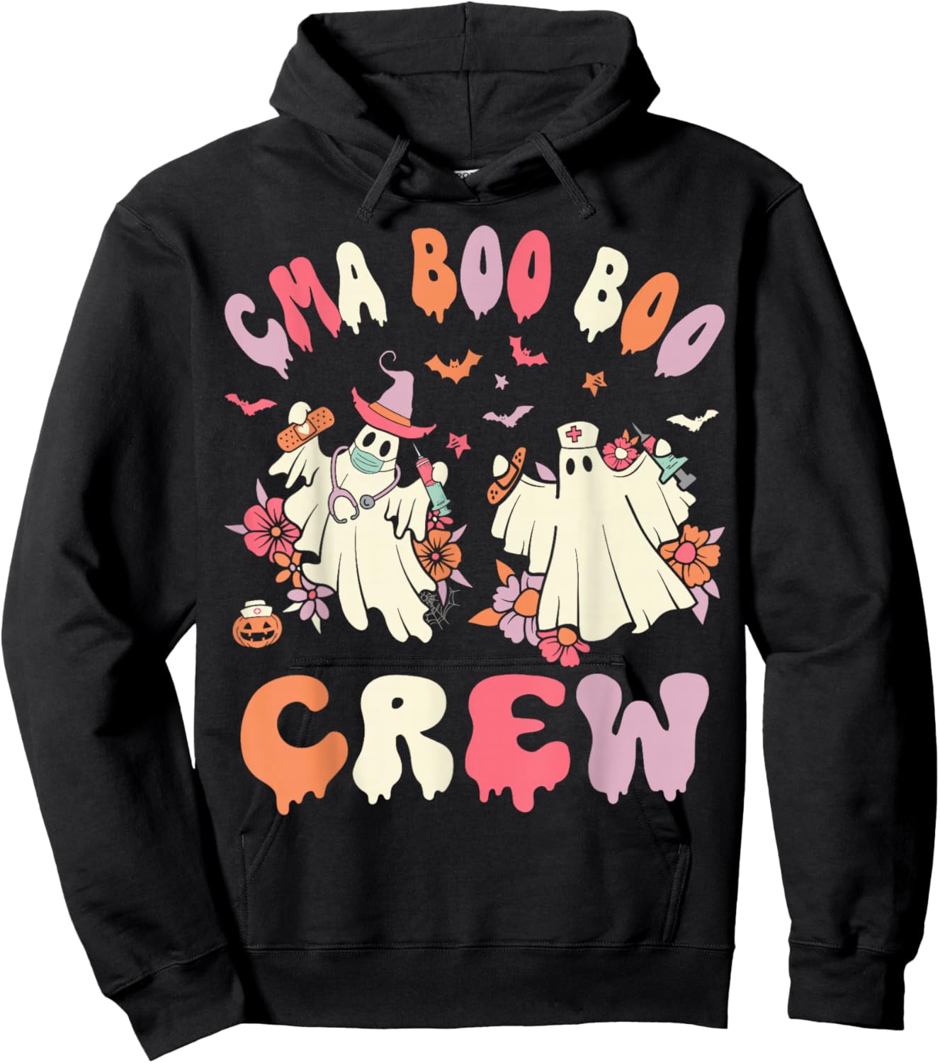 CMA Boo Crew Retro Halloween Ghost Nurse Hoodie - Hoodie | Black