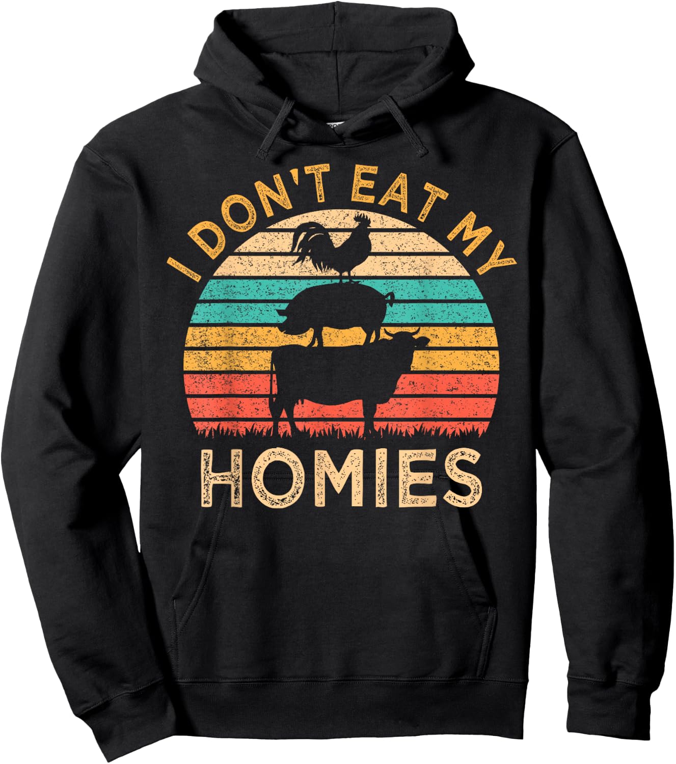 Vegetarian I Don't Eat My Homies Funny Vegan Retro Hoodie - Hoodie | Black