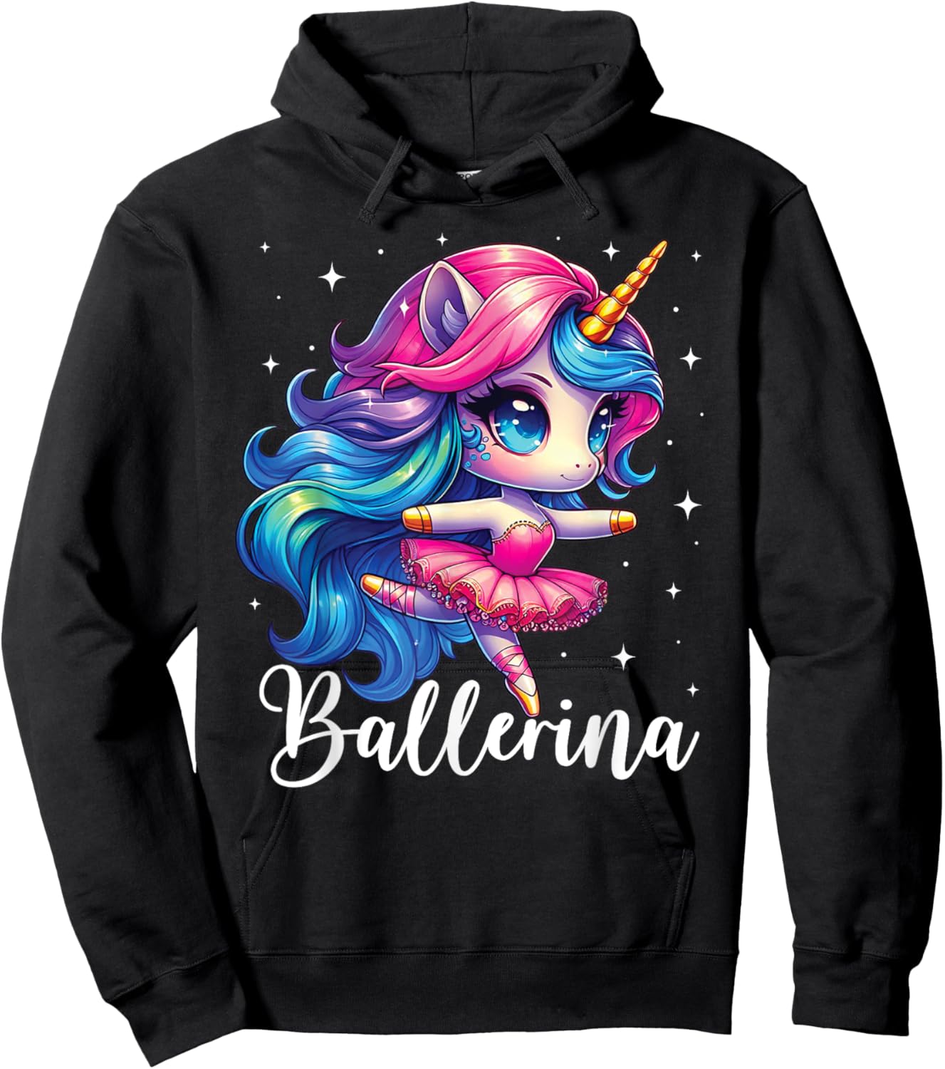 Ballerina Dancer Unicorn Girl Cute Ballet Kids Toddler Hoodie - Hoodie | Black