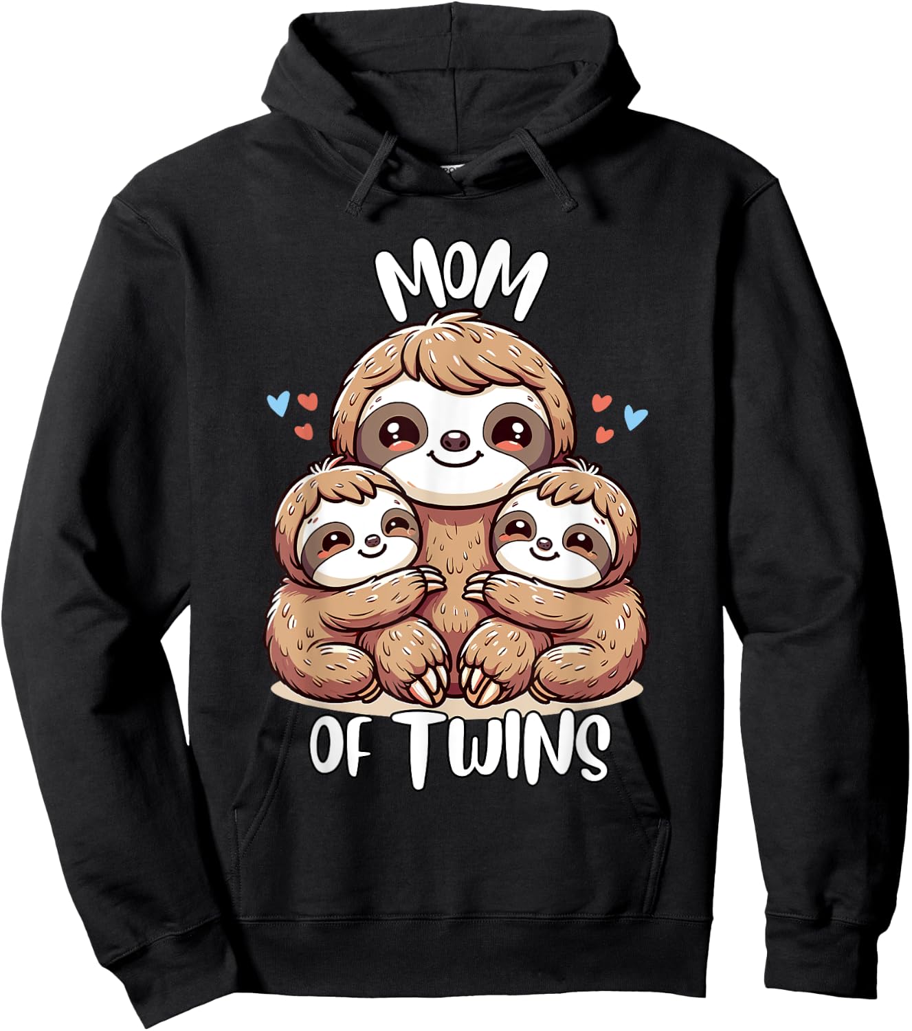 Sloth Mom Of Twins Twin Mom and Kids Hugging Sloths Hoodie - Hoodie | Black