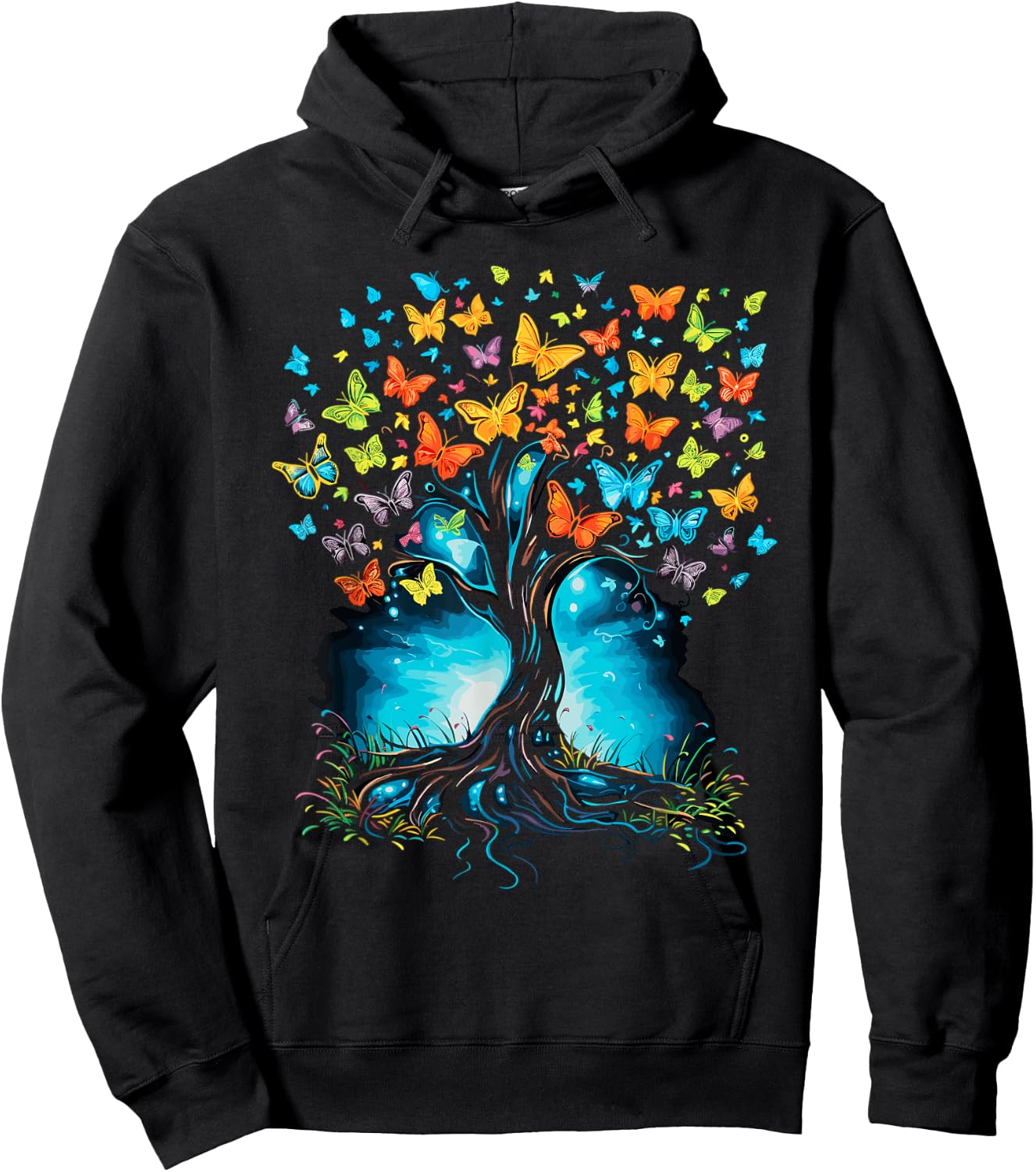 Butterfly Tree Beautiful Butterflies Garden Colorful Hoodie - Hoodie | Black