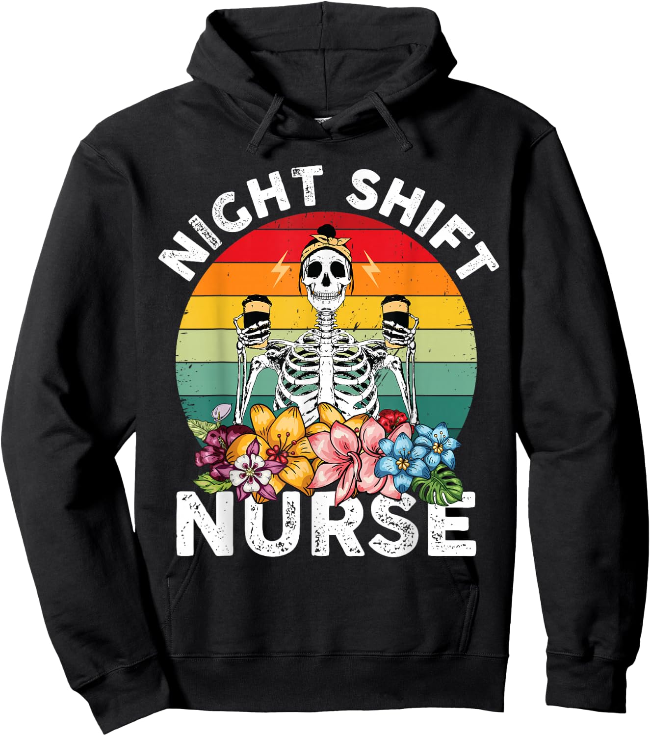 Funny Night Shift Nurse Skeleton Night Shift Nurse Hoodie - Hoodie | Black