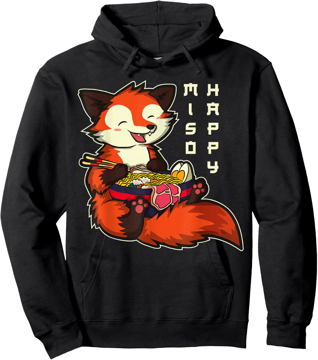 Japanese Anime Kawaii Ramen Noodles Fox Hoodie - Hoodie | Black