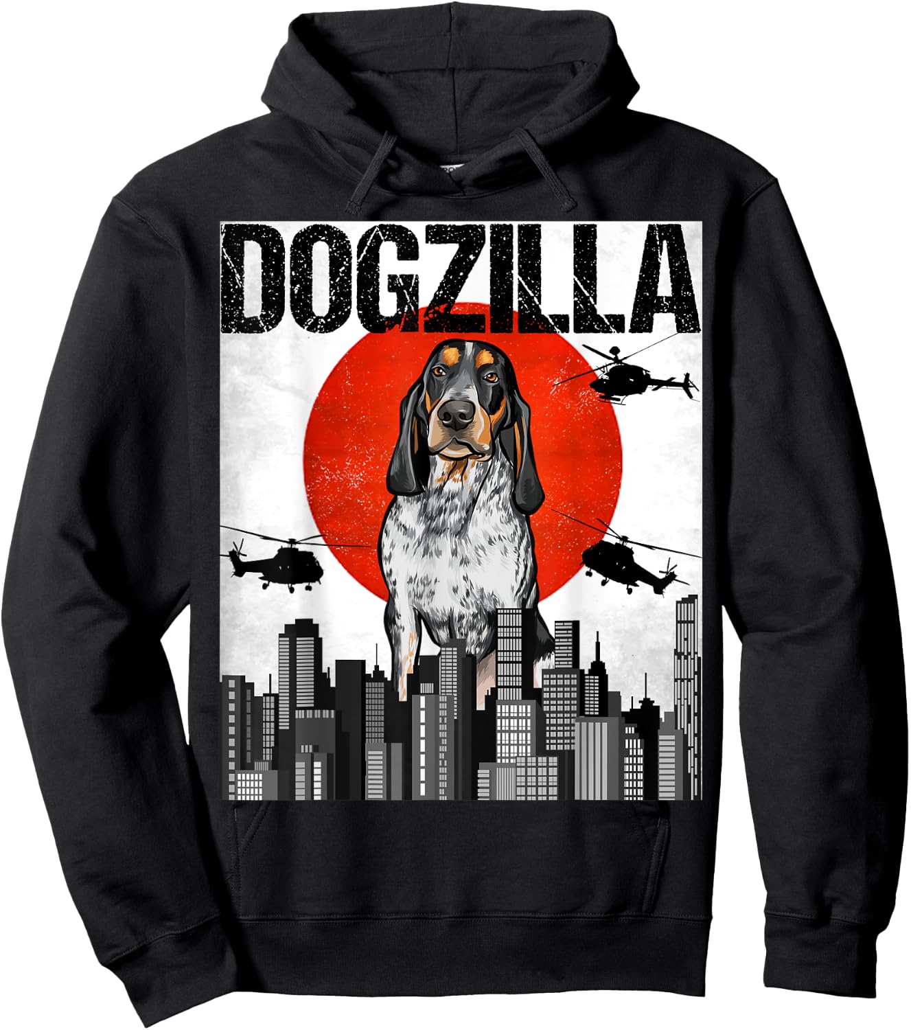 Funny Vintage Japanese Dogzilla Bluetick Coonhound Hoodie - Hoodie | Black
