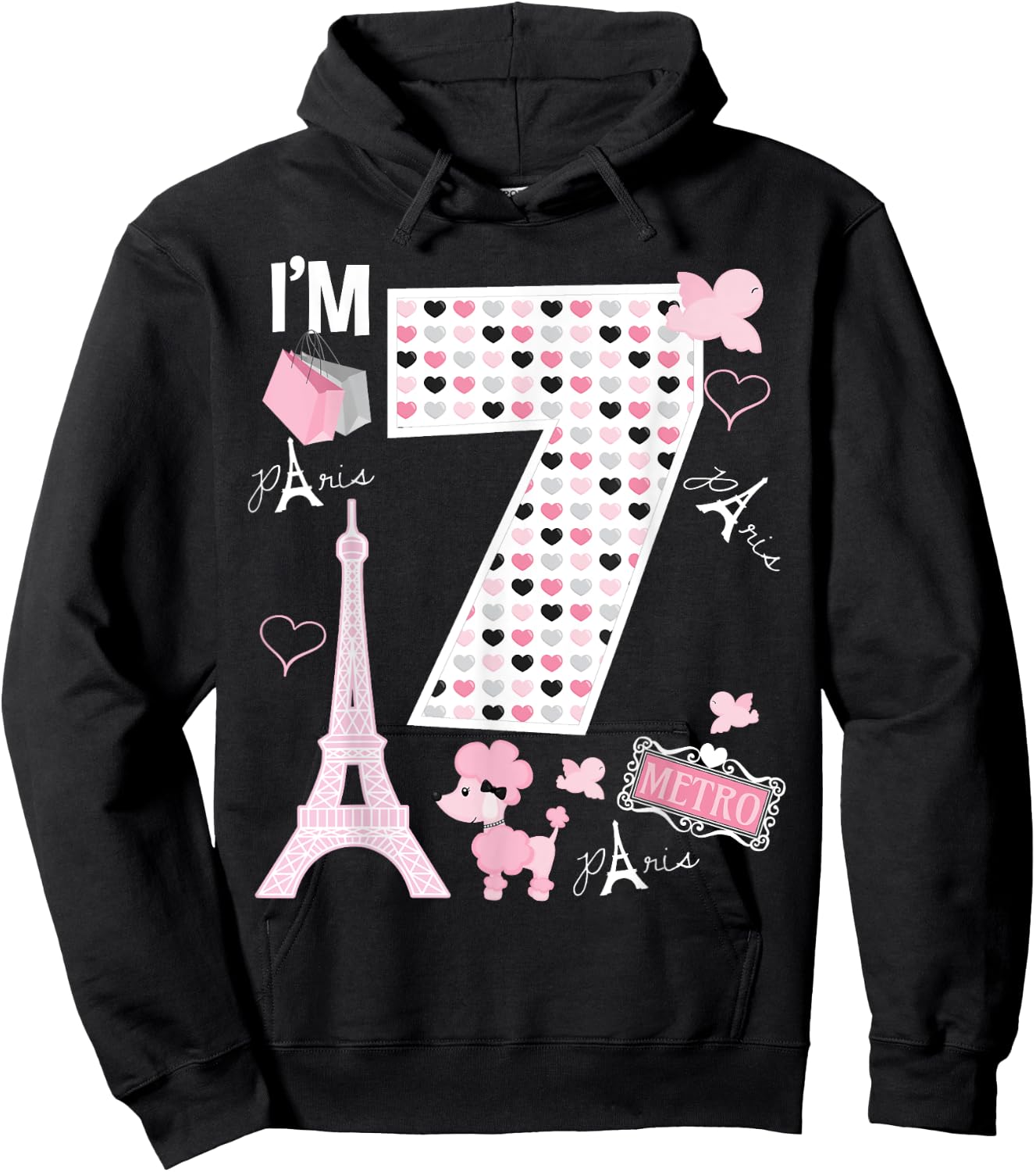 Paris 7th Birthday Girl Paris 7 Year Old Matching Family Hoodie - Hoodie | Black