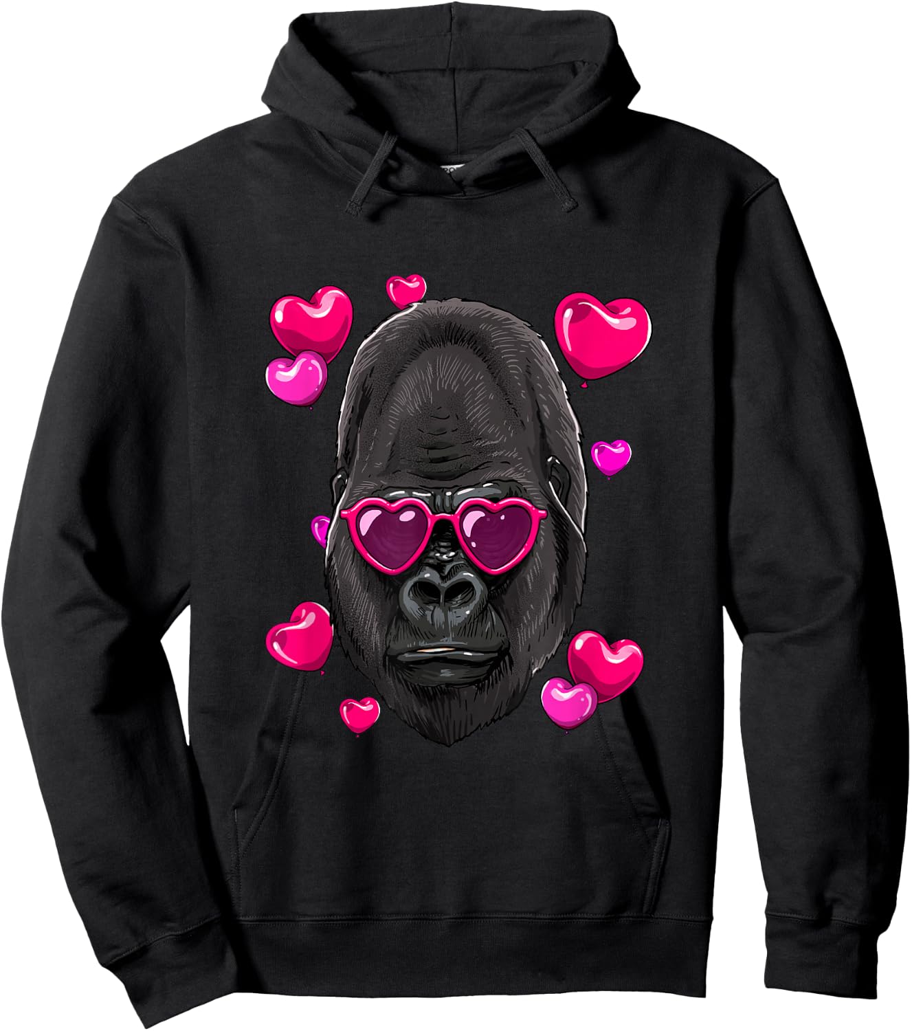 Valentines Day Gorilla Shirt Ape Primate Animal Monkey Lover Hoodie - Hoodie | Black