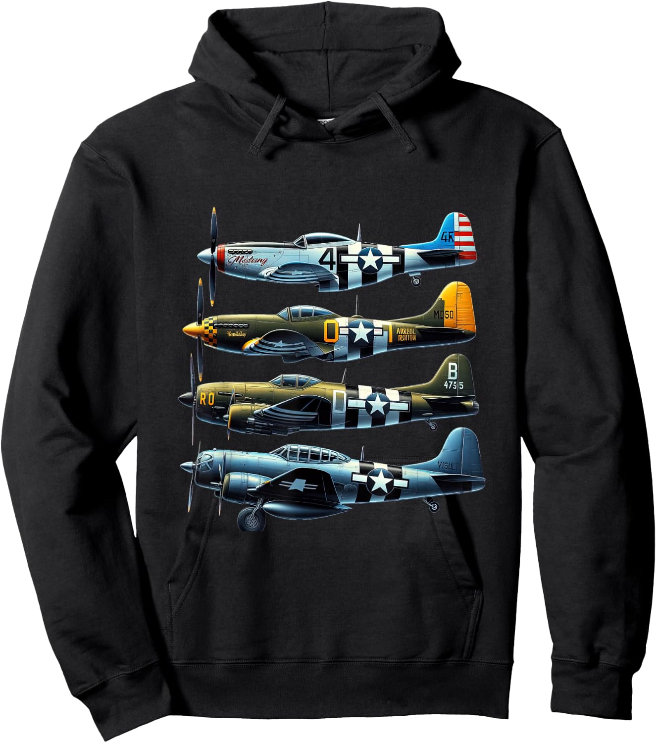 P51 Mustang F4U Corsair B17 P47 Thunderbolt WW2 Warbirds Hoodie - Hoodie | Black