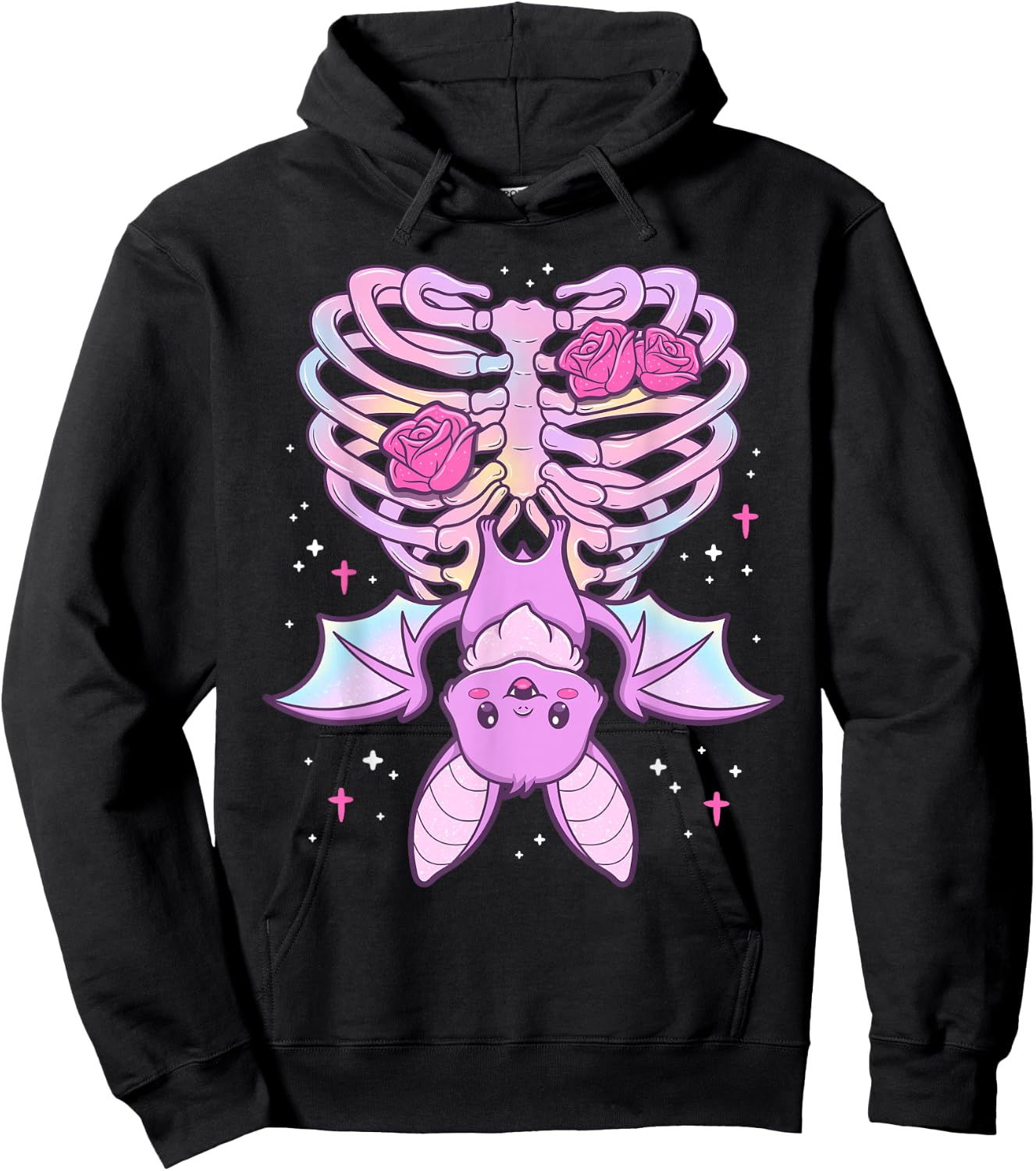 Kawaii Pastel Goth Cute Creepy Bat Skeleton Hoodie - Hoodie | Black