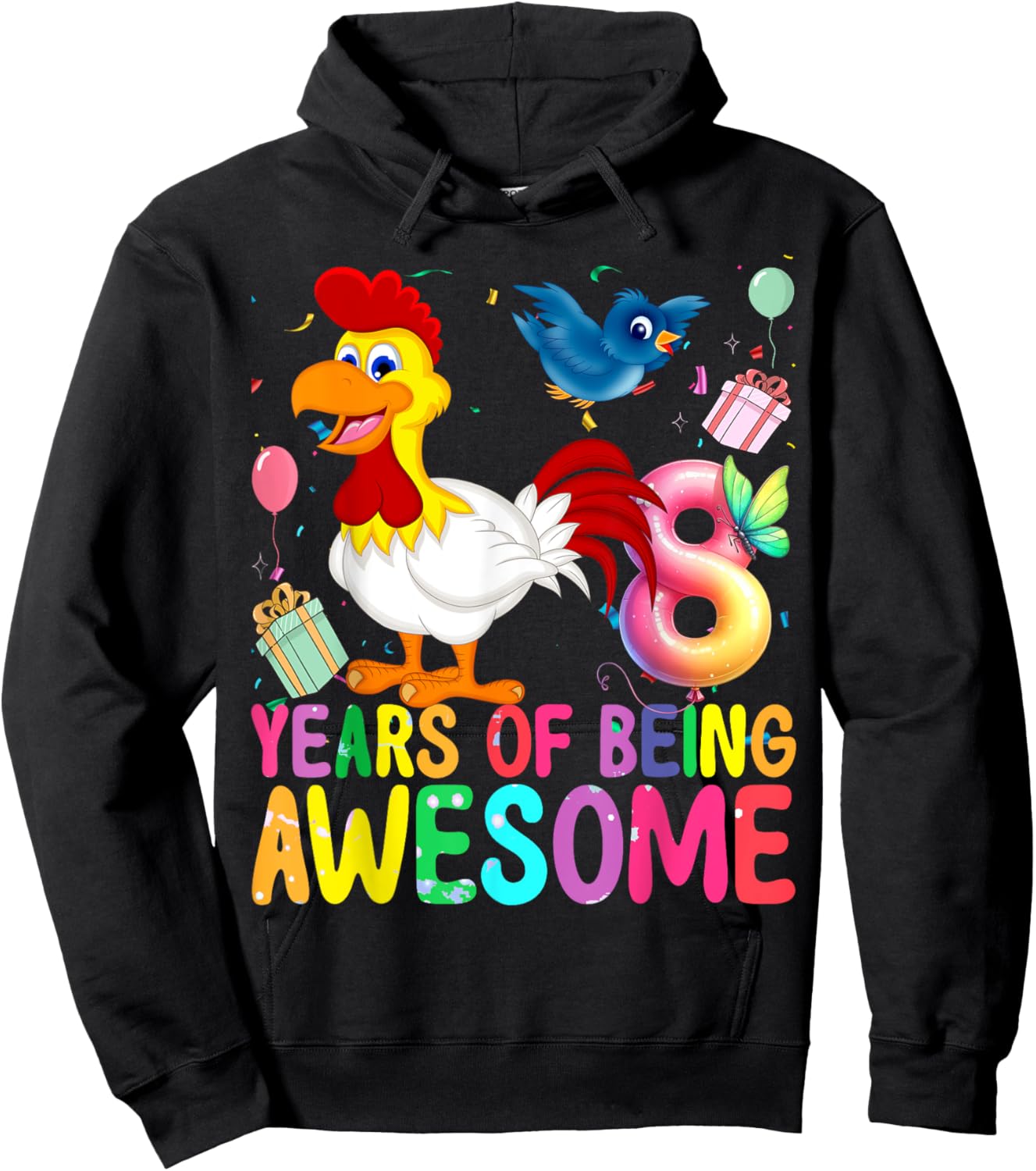 8 Years Old Chicken 8th Birthday Girl Chicken Party Hoodie - Hoodie | Black