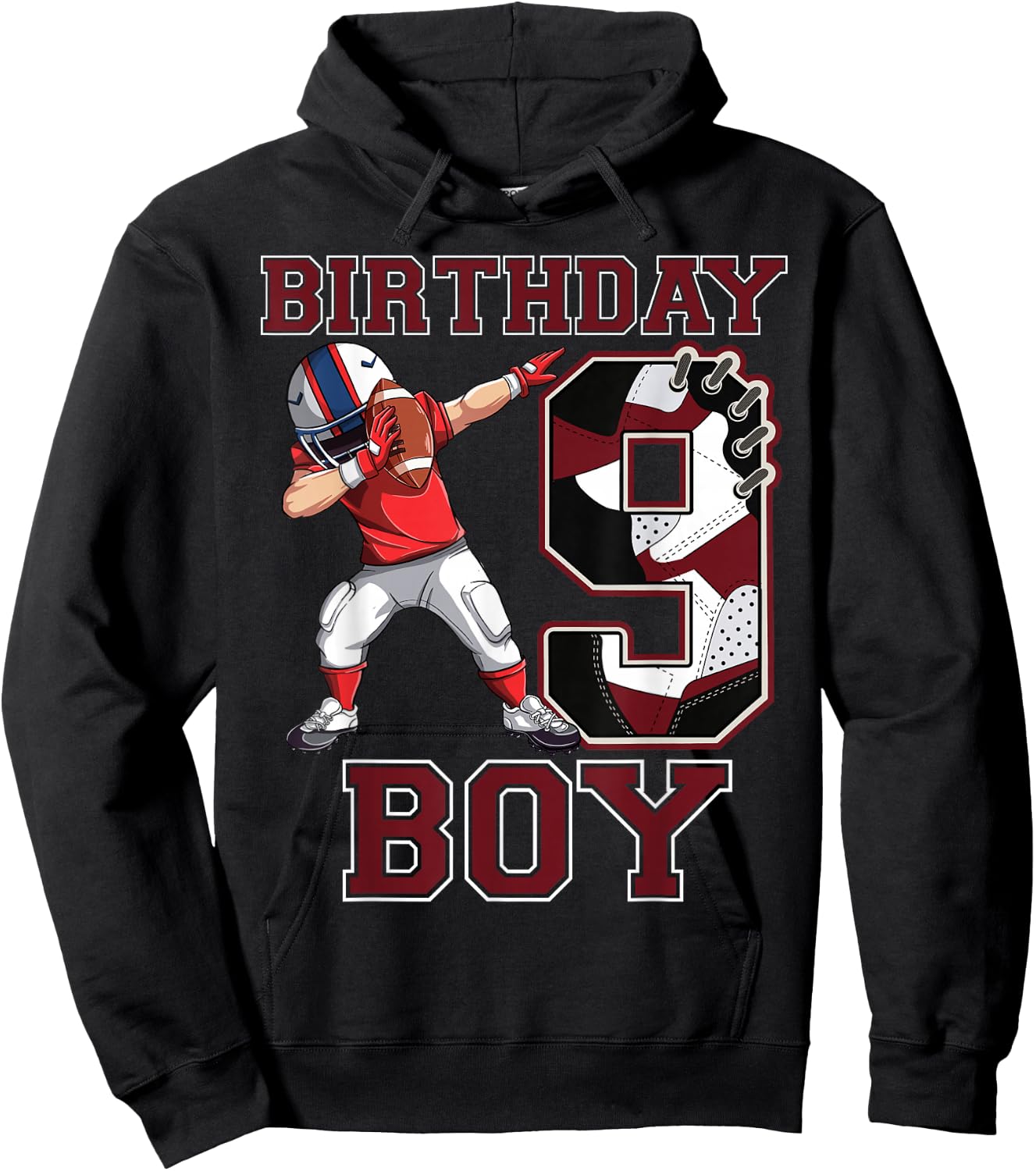 Football Boy Dabbing 9th Birthday Love Sneakers 9 Year Old Hoodie - Hoodie | Black