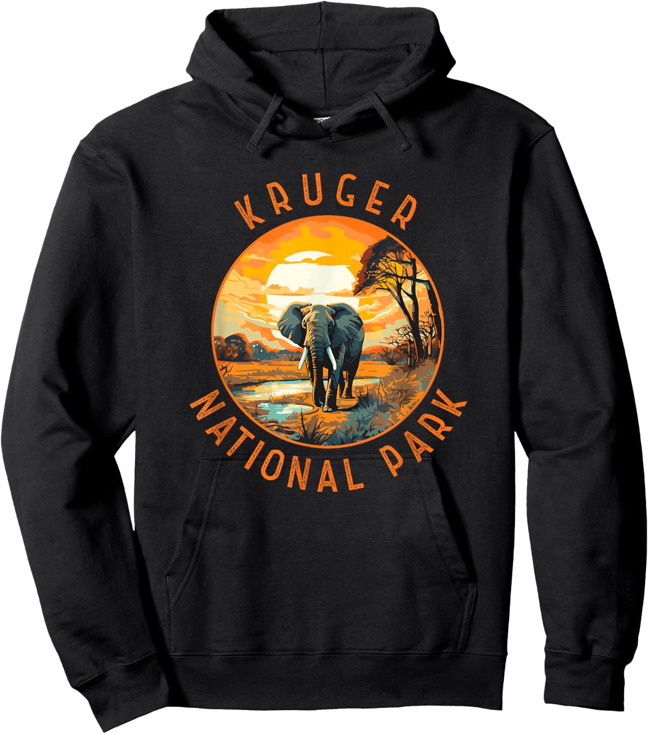 Kruger National Park South Africa Elephant Retro Distressed Hoodie - Hoodie | Black