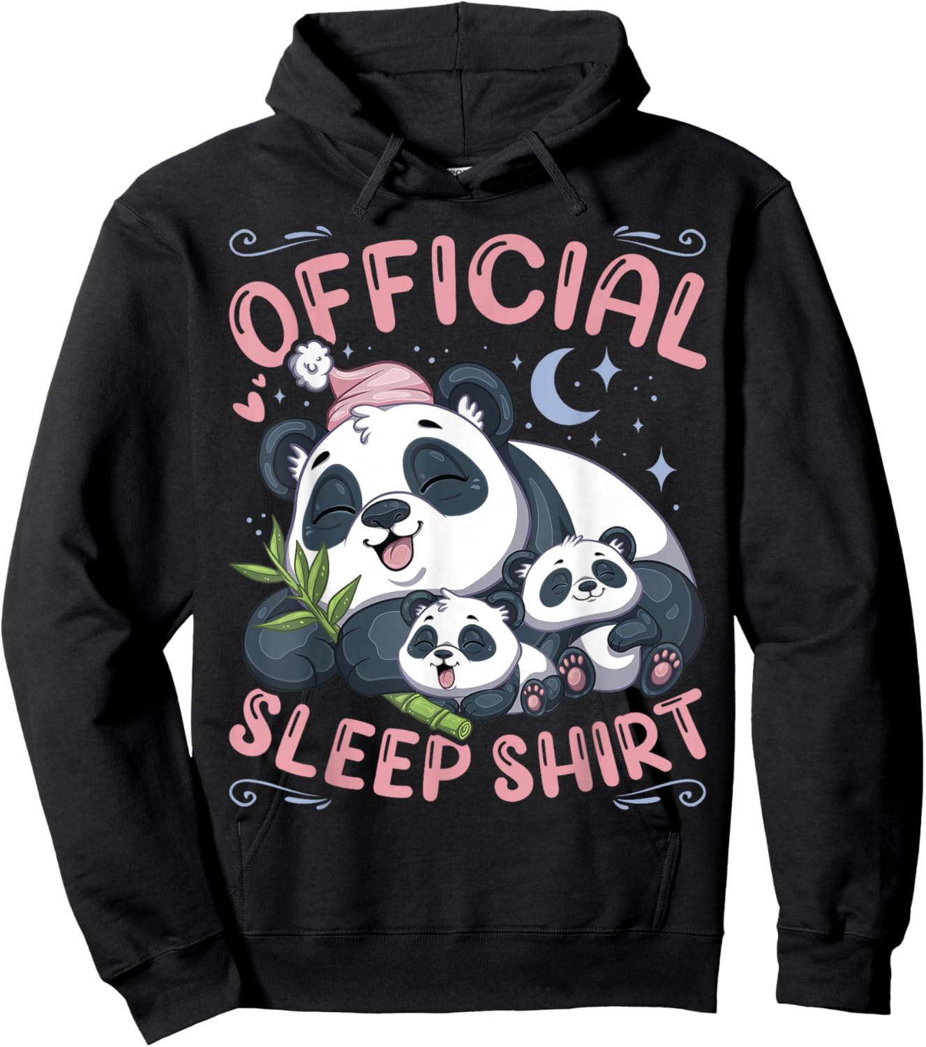 Official Sleep Shirt, Panda Bear with 2 Puppies Hoodie - Hoodie | Black