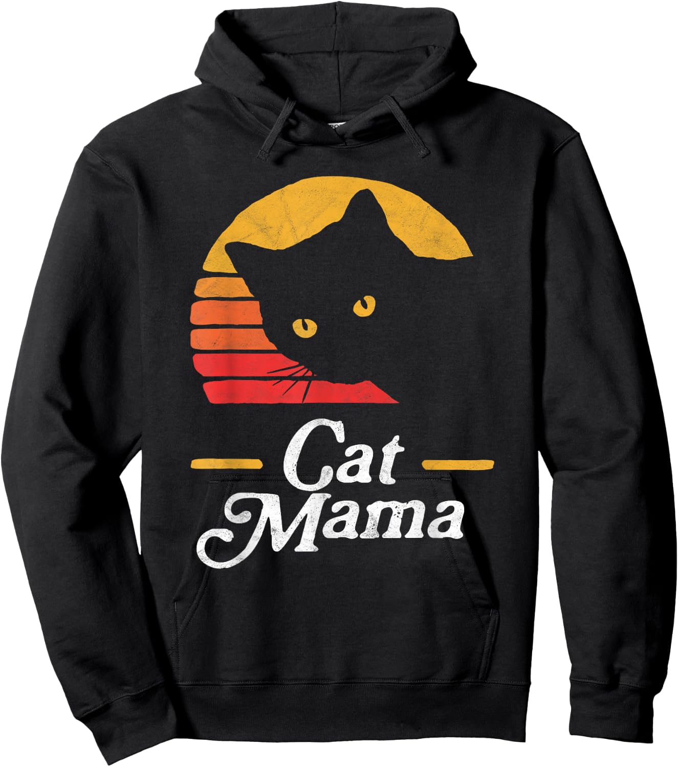 Cat Mama Vintage Eighties Style Cat Retro Distressed Hoodie - Hoodie | Black