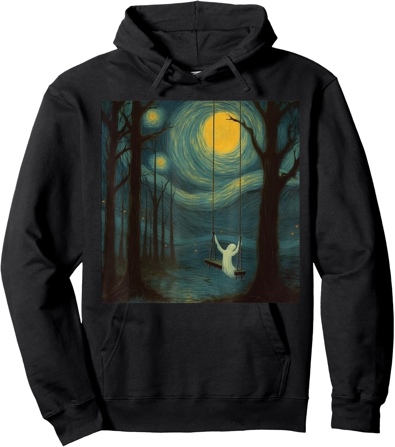Vintage Ghost Sitting On A Swing Simple Halloween Idea Hoodie - Hoodie | Black