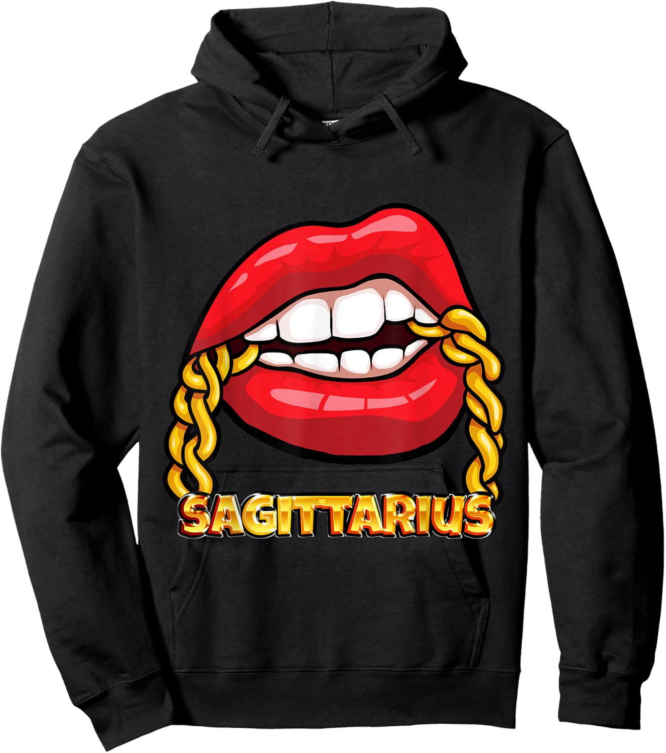 Juicy Lips Gold Chain Sagittarius Zodiac Sign Hoodie - Hoodie | Black