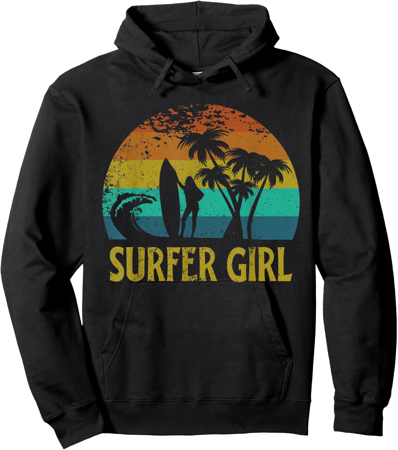 Surfer Girl Retro 70s surfing Hoodie - Hoodie | Black