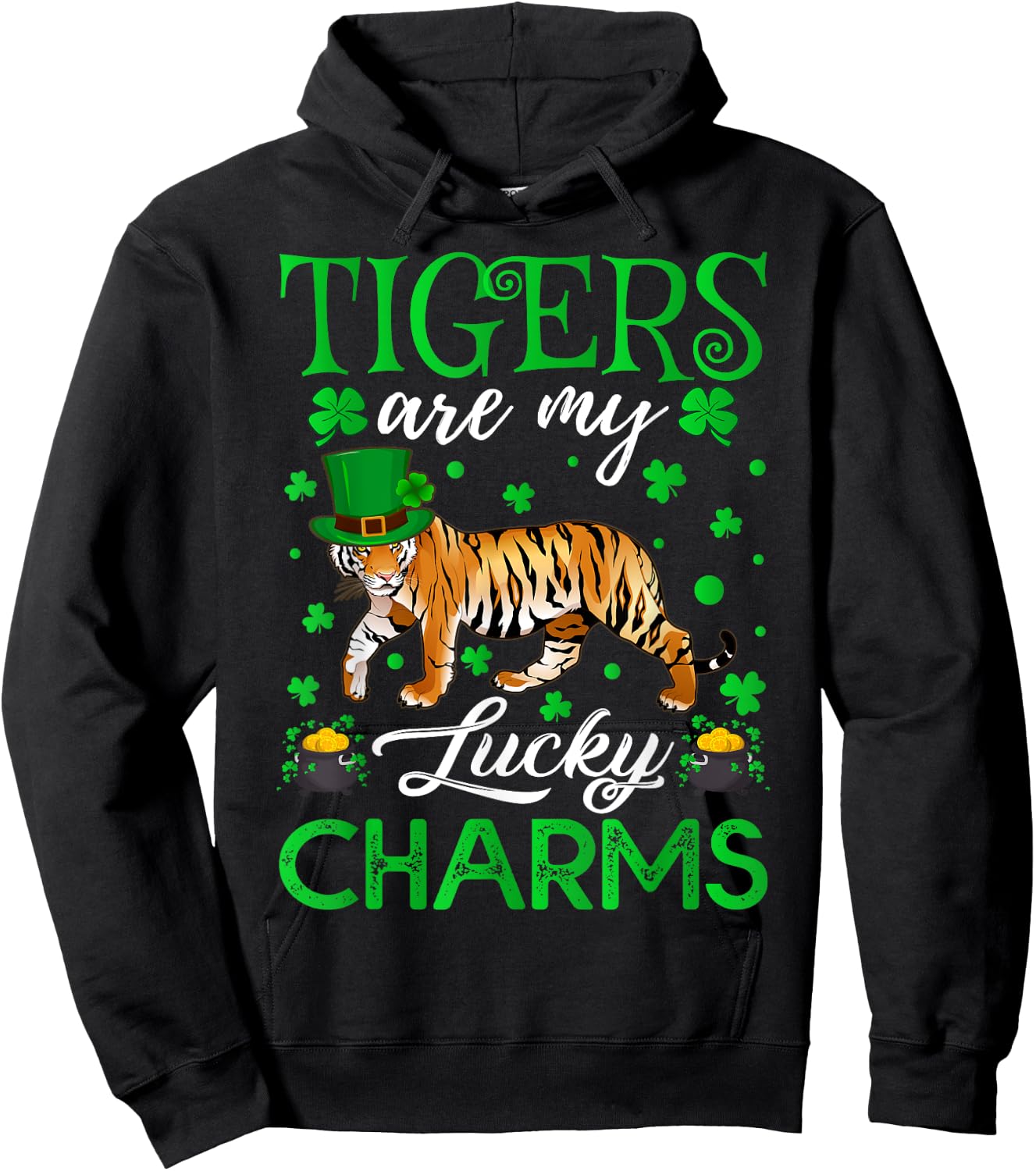 Tigers Are My Lucky Charms Tiger St. Patrick's Day Hoodie - Hoodie | Black