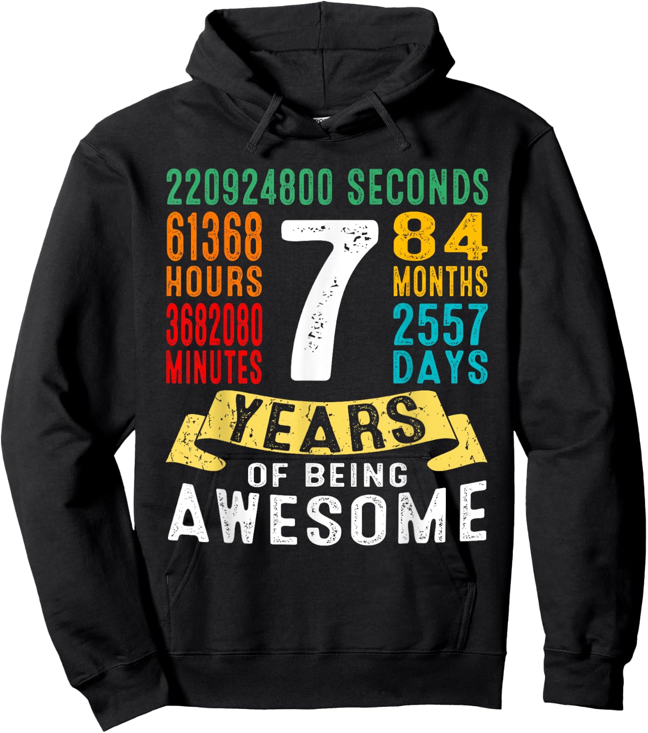 7 Years Old 7th Birthday Gifts Retro Vintage 84 Months Hoodie - Hoodie | Black