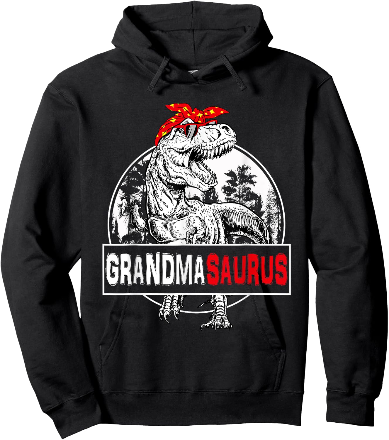 Grandmasaurus T rex Dinosaur Grandma Saurus Family Matching Hoodie - Hoodie | Black