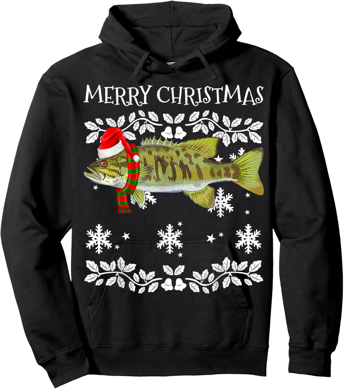 Fish Merry Christmas Ornament Smallmouth Bass Ugly Xmas Hoodie - Hoodie | Black