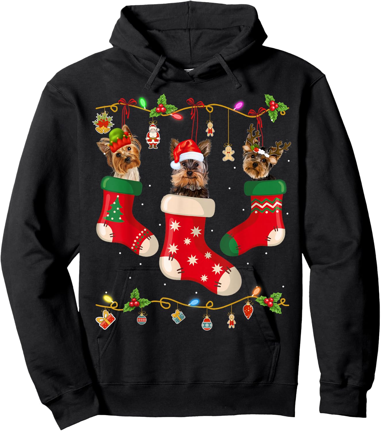 Yorkie In Socks Christmas Shirt Dog Lover Sweater Xmas Hoodie - Hoodie | Black
