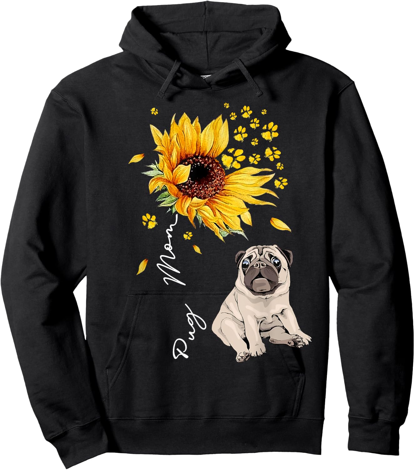Sunflower Pug Mom Dog Lover Gifts Hoodie - Hoodie | Black