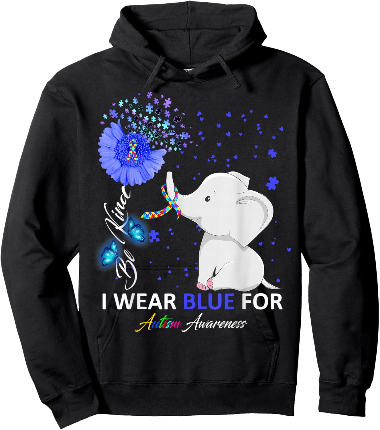 I Wear Blue Autism Awareness - Elephant Autism Awareness Hoodie - Hoodie | Black