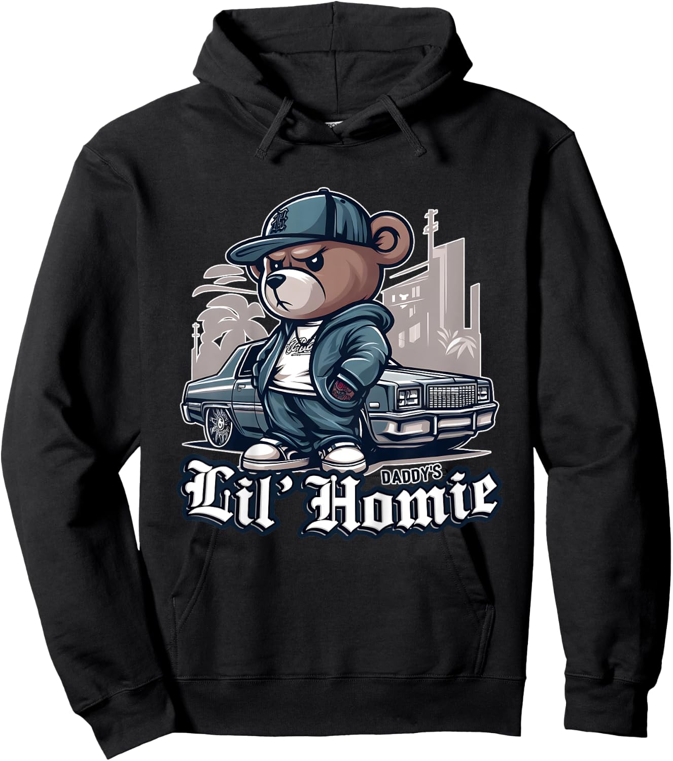 DADDY'S LIL HOMIE Shirt Cute Teddy Bear Hip Hop Chicano Hoodie - Hoodie | Black