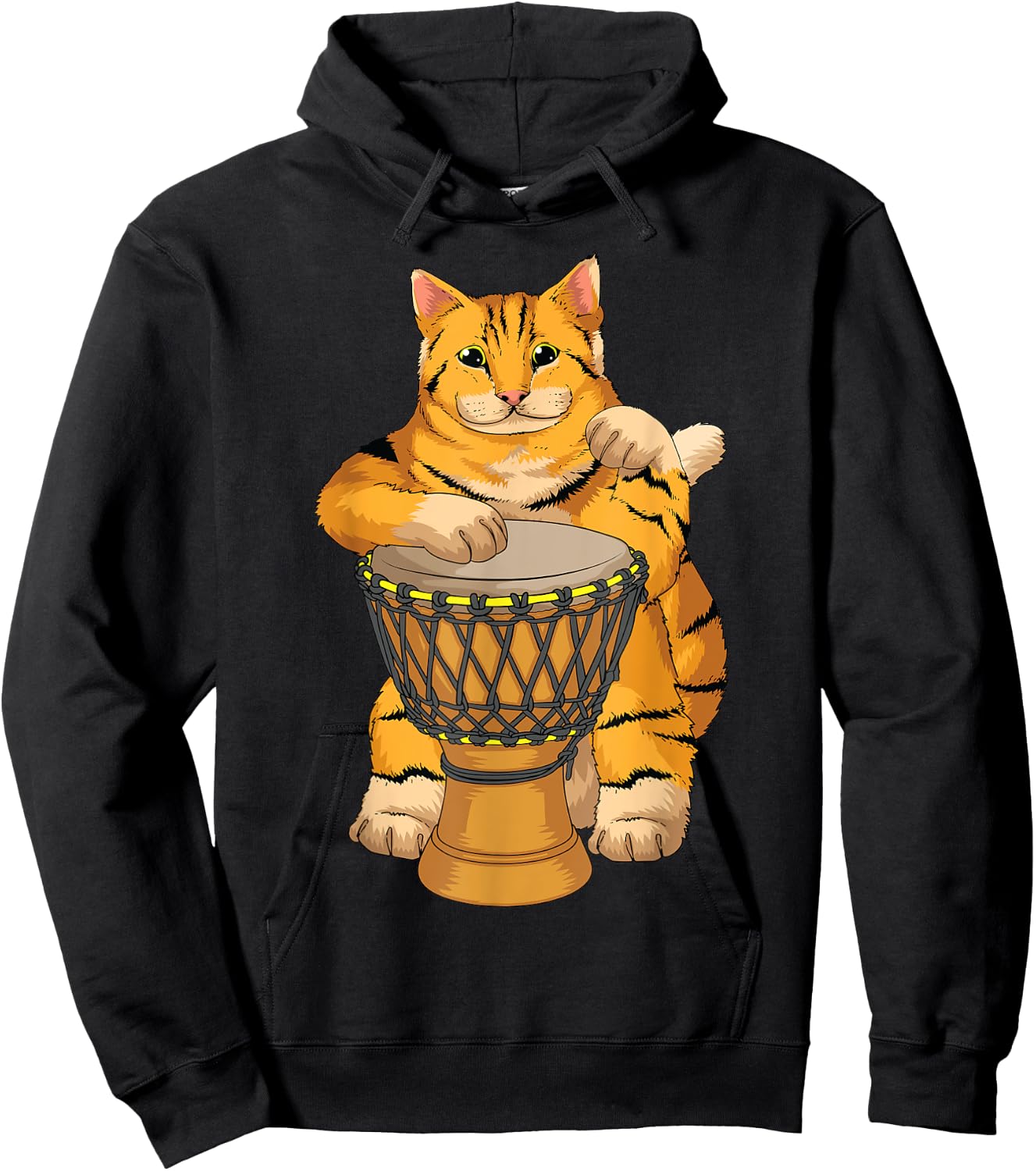 Funny Cat Playing Djembe Gift | Cute Kitten Musician Fan Hoodie - Hoodie | Black