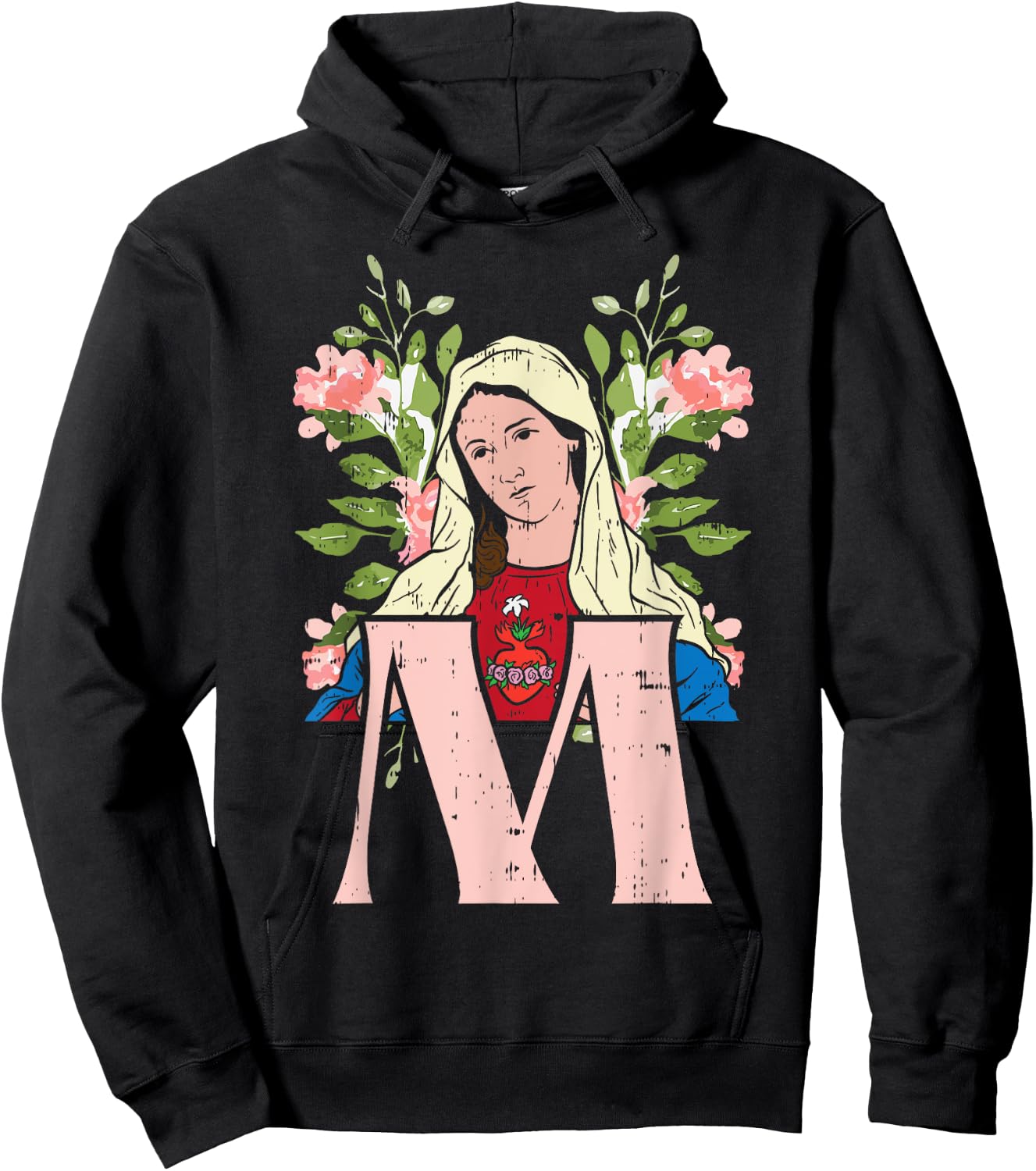 M Mary Virgin Sacred Heart Jesus Religious Catholic Gift Hoodie - Hoodie | Black