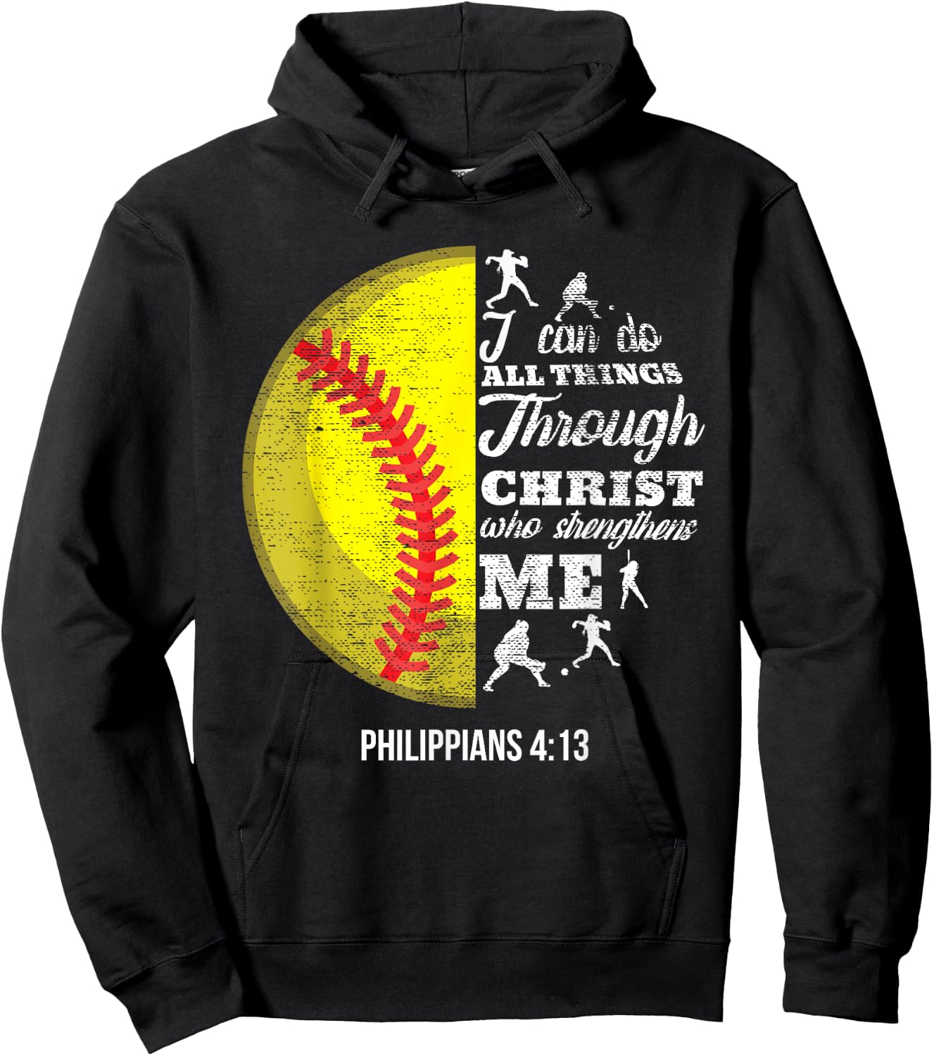 Philippians 4:13 Christian Softball Funny Bible Verse Gift Hoodie - Hoodie | Black