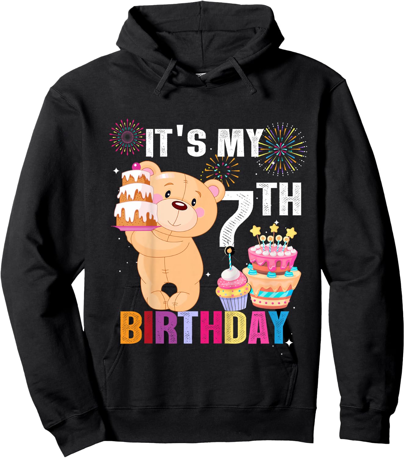 It's My 7th Birthday Bear 7 Years Old Gift Kids Hoodie - Hoodie | Black