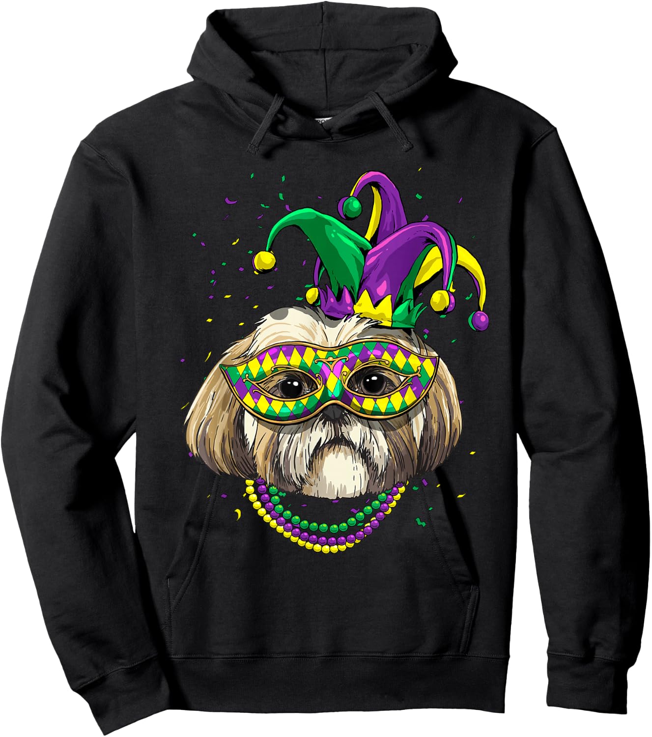 Shih Tzu Dog Lover Cute Mardi Gras Carnival Jester Hoodie - Hoodie | Black