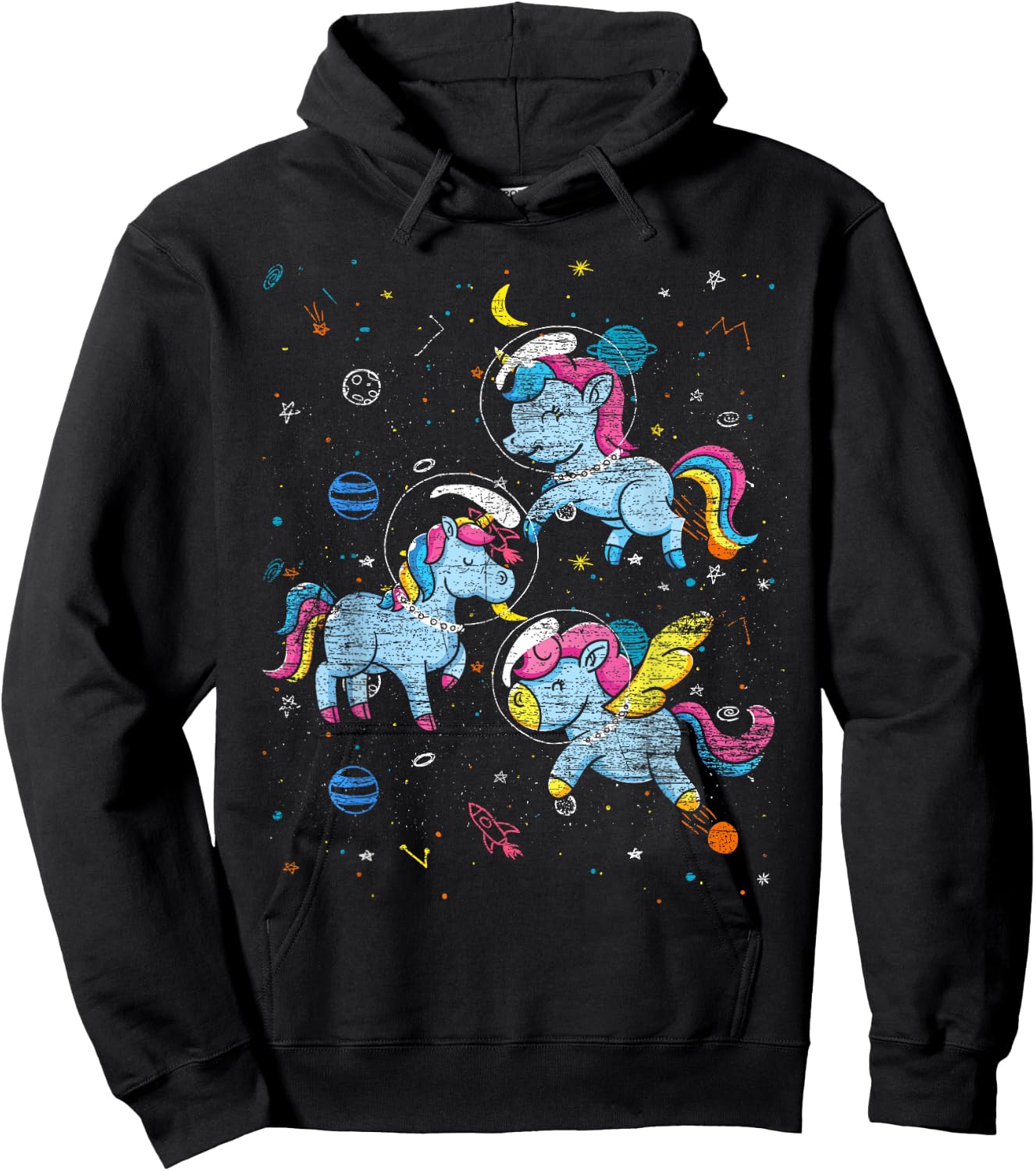 Astronaut Outer Space Planets Magical Girls Gift Unicorn Hoodie - Hoodie | Black
