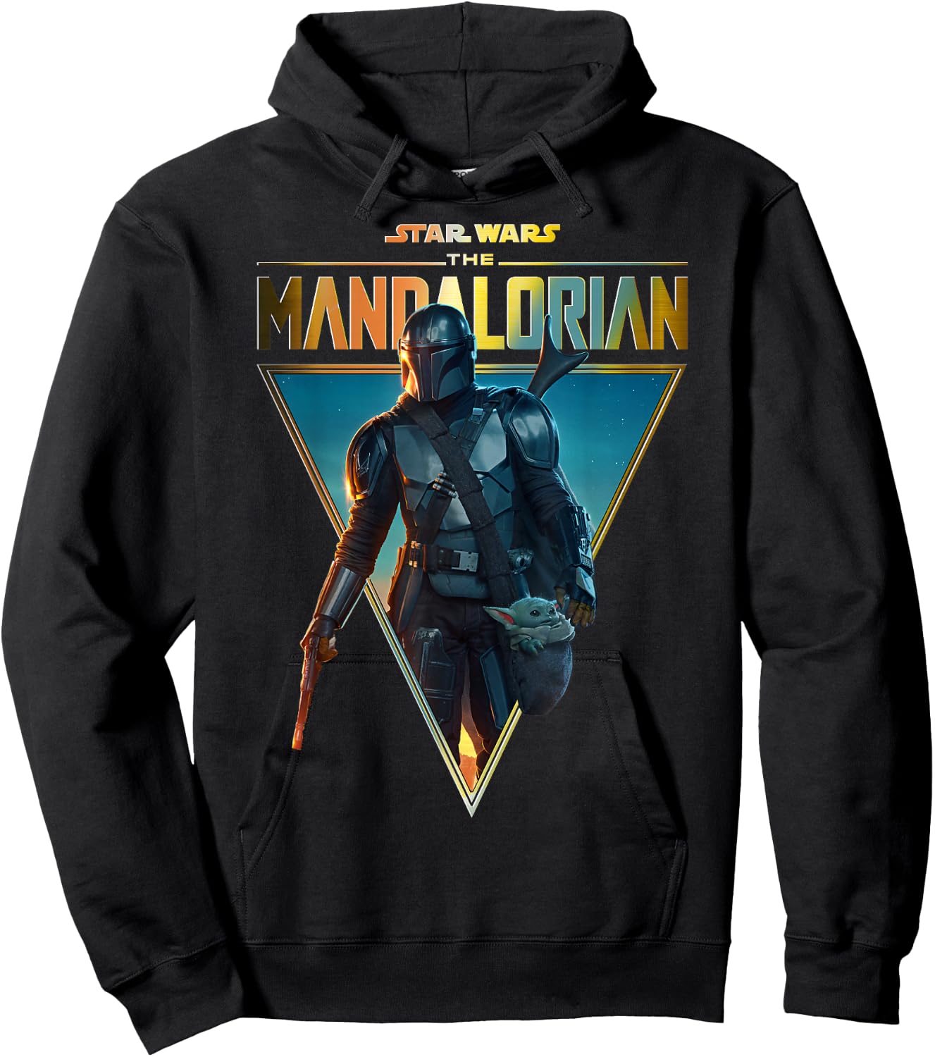 Star Wars The Mandalorian & The Child Golden Logo Portrait Hoodie - Hoodie | Black