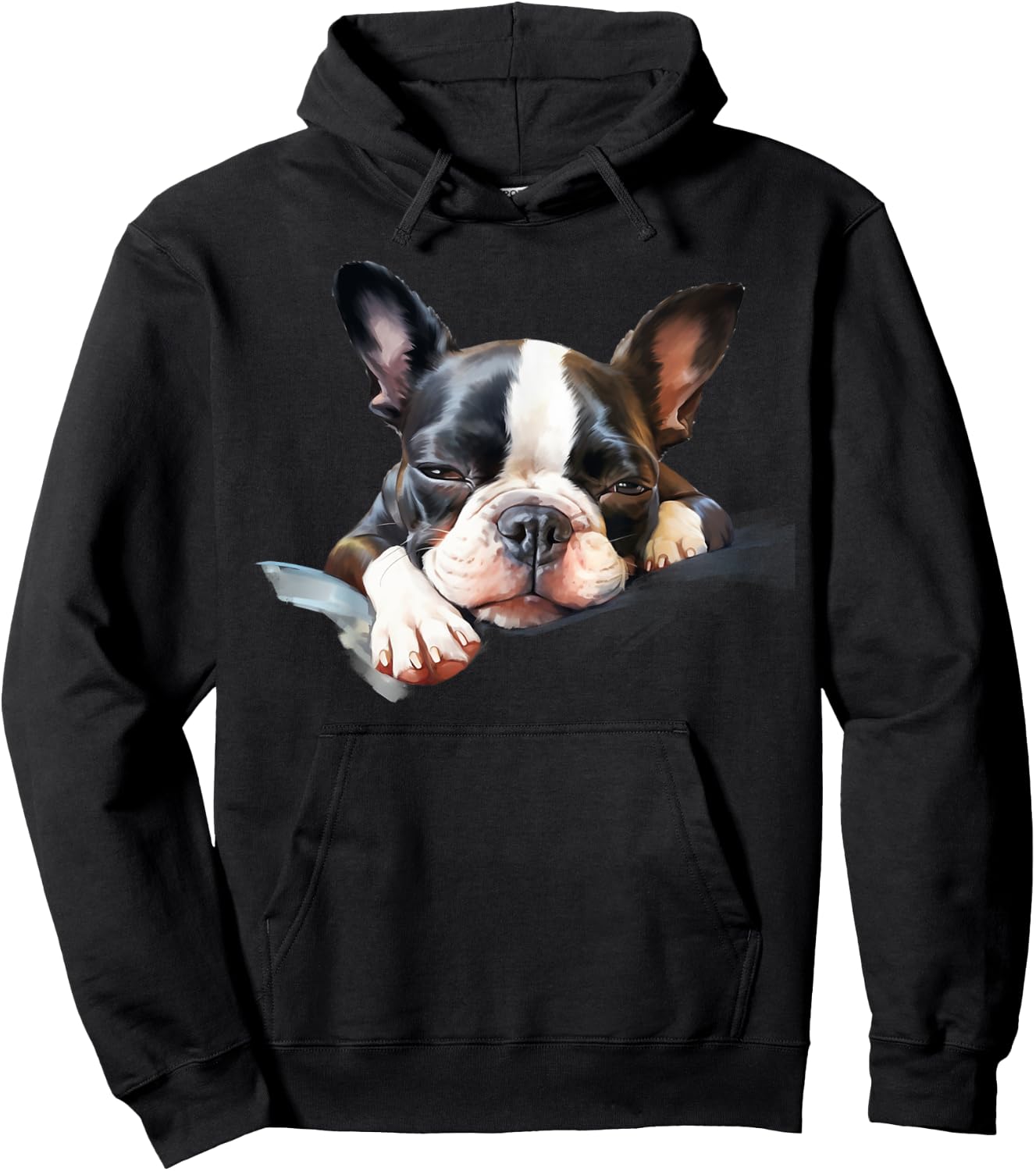 Colorful Sketch Oil Painting Of A Boston Terrier Dog Sleep Hoodie - Hoodie | Black