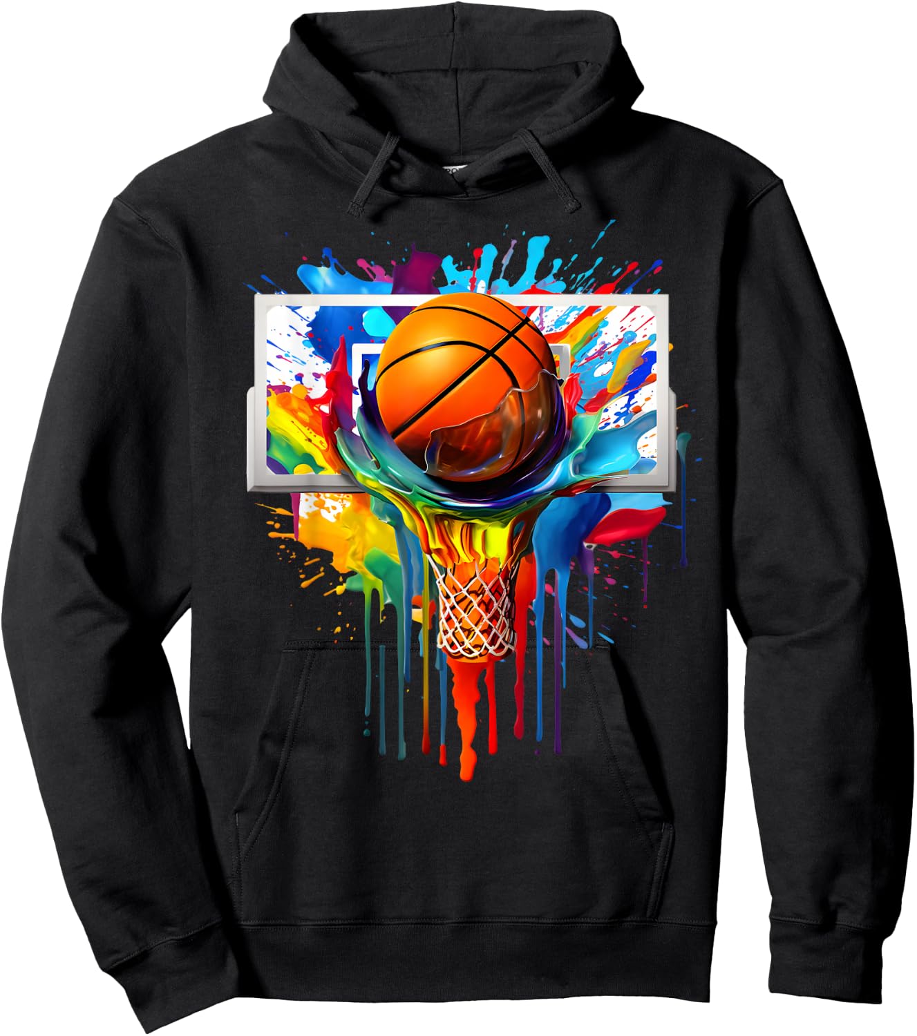 Colorful Basketball Tie Dye Color Splash Hoop Net Slam Dunk Hoodie - Hoodie | Black