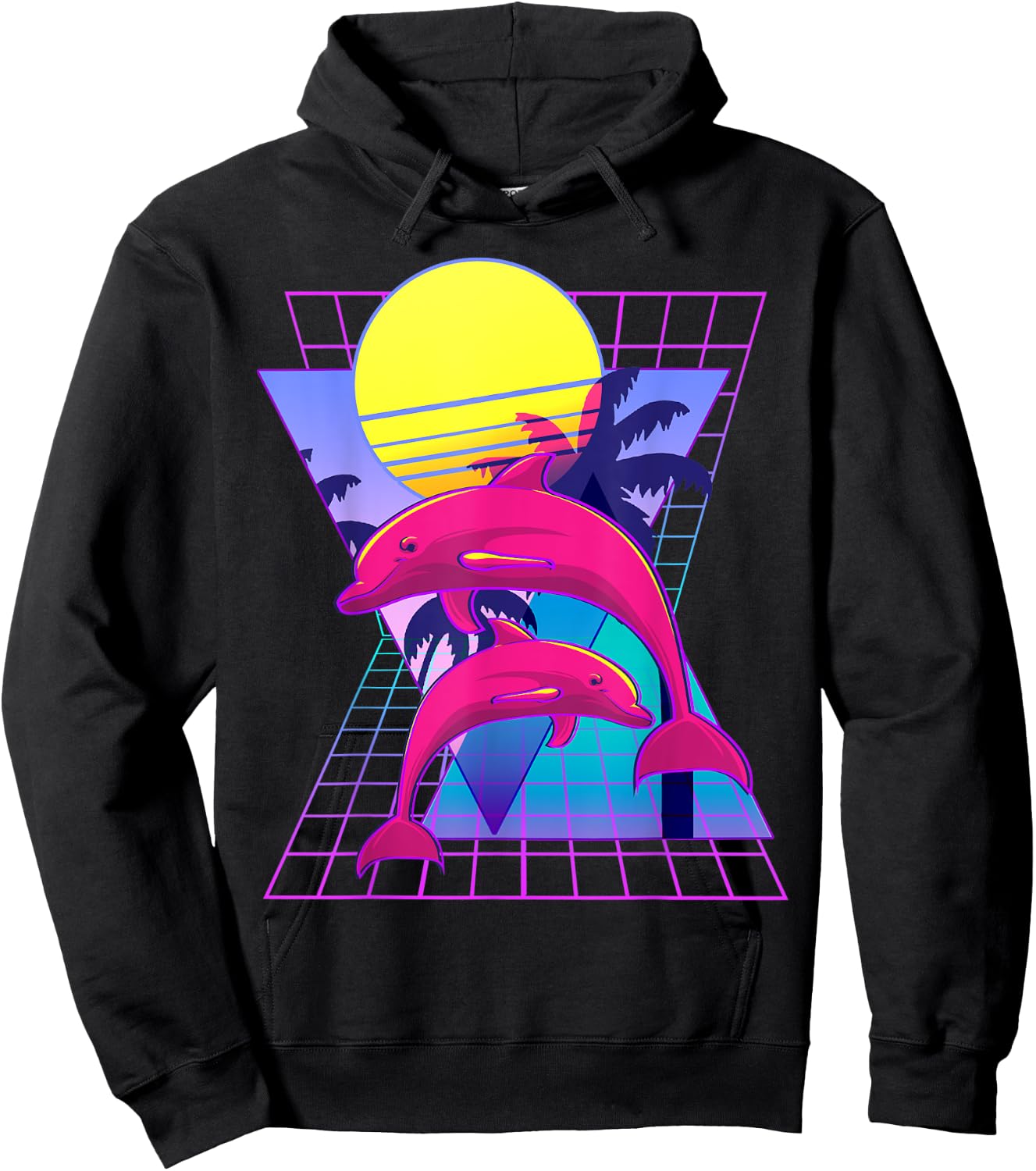Vaporwave Dolphins Retro 80s Aesthetic Hoodie - Hoodie | Black
