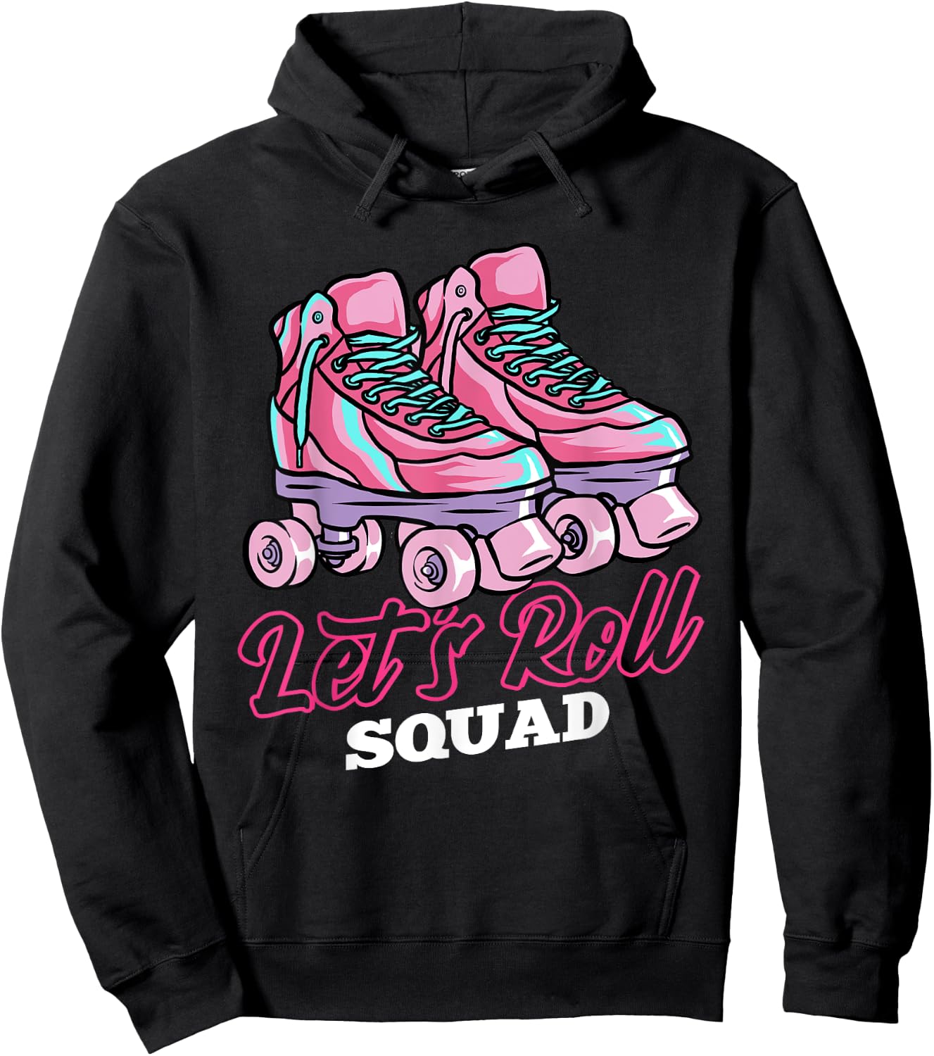 Let's Roll Squad, Roller Skating Theme, Retro Roller Blading Hoodie - Hoodie | Black