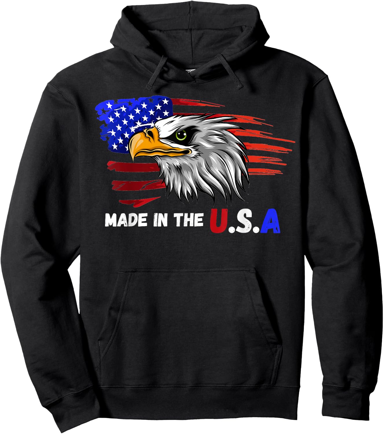 Made In The U.S.A Bald Eagle Patriotic Flag Tattoo Hoodie - Hoodie | Black