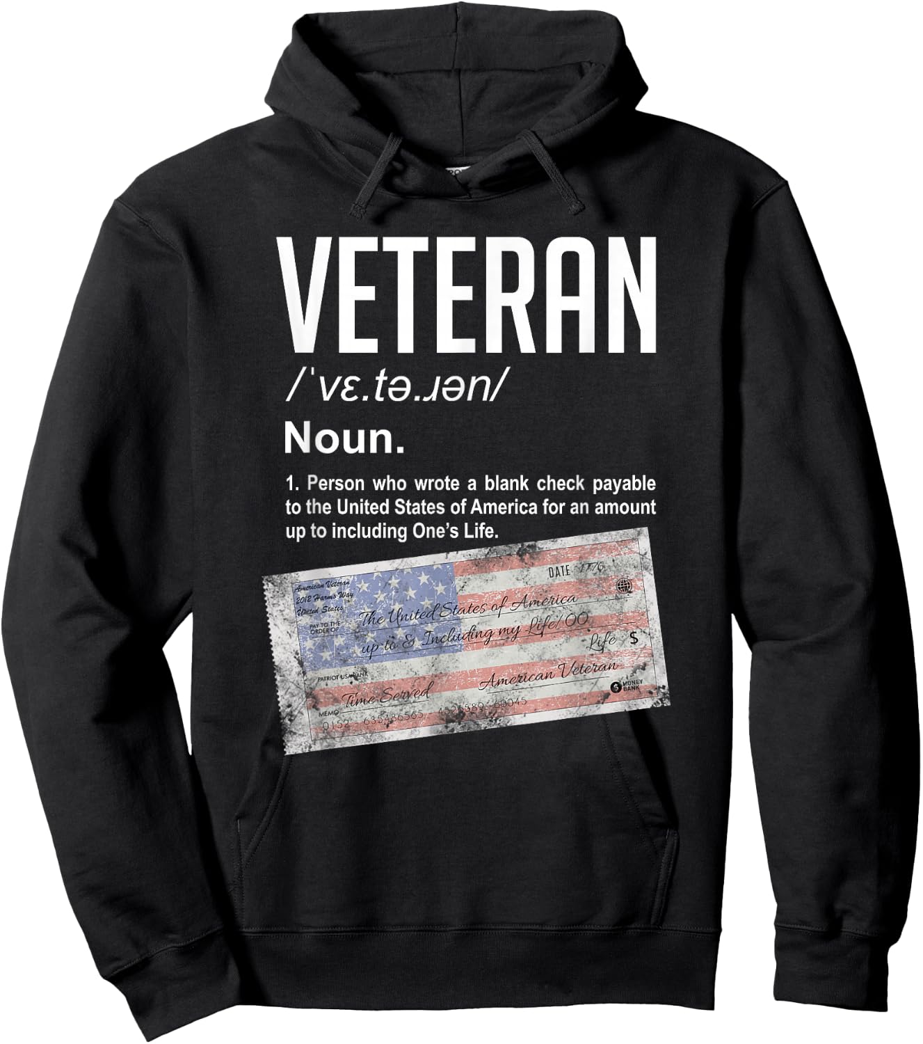 Veteran Definition Blank Check Patriotic Hoodie - Hoodie | Black