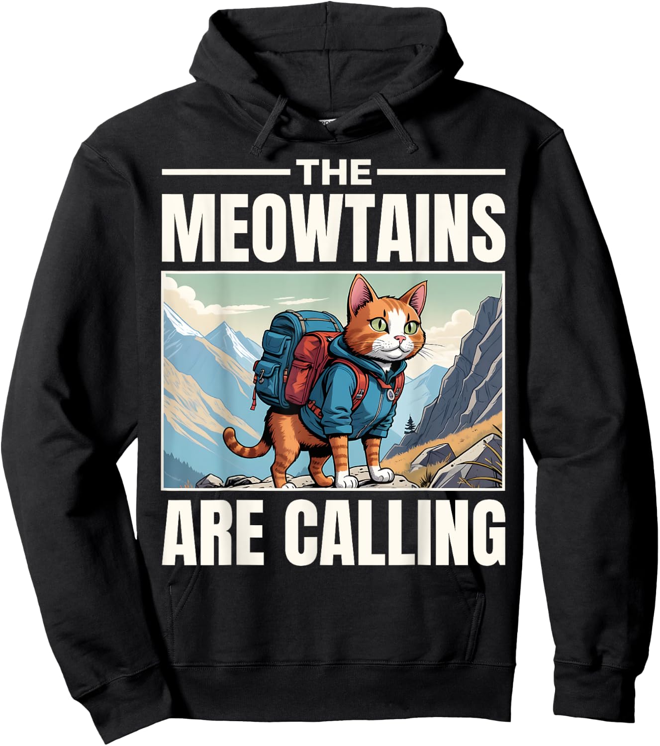 Funny Hiking Cat Mountain Lover Hiker Outdoors Hike Hoodie - Hoodie | Black