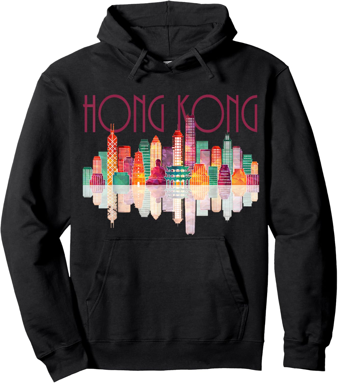 Hong Kong Travel Harbor Night City Line Hoodie - Hoodie | Black