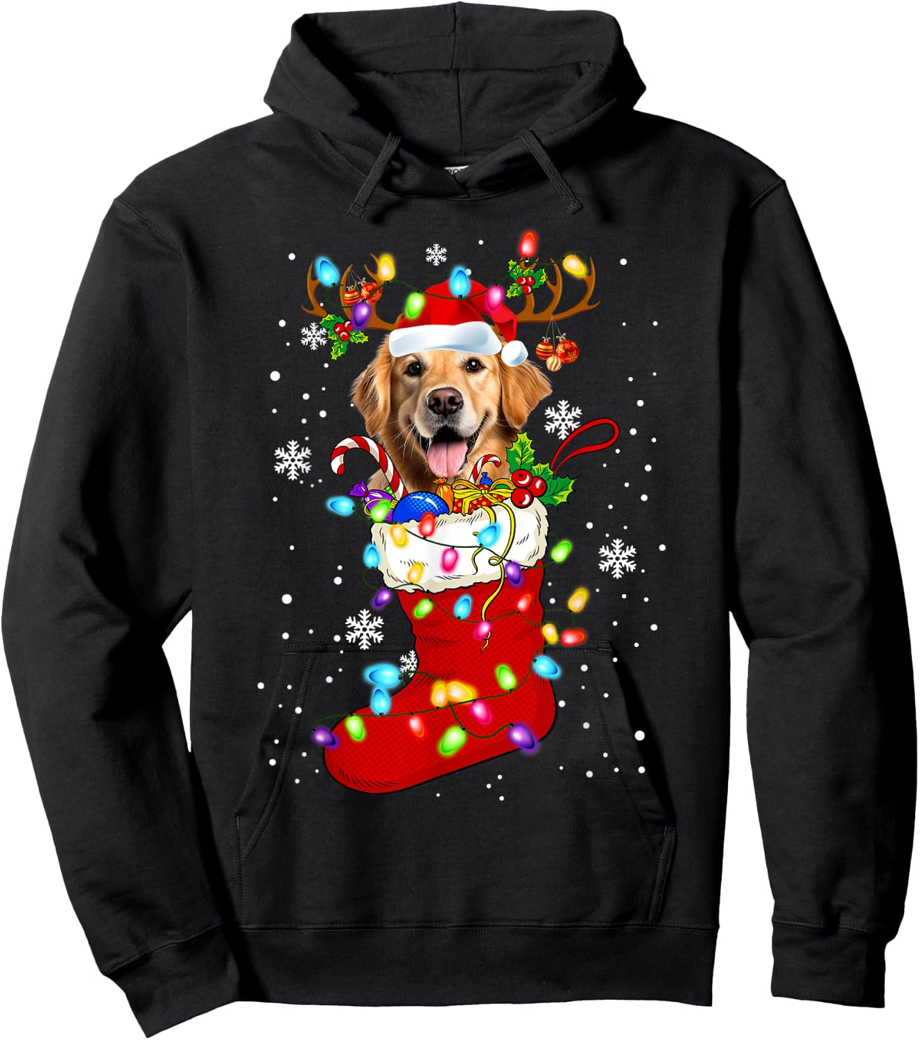 Santa Golden retriever In Christmas Socks Lover Kids Family Hoodie - Hoodie | Black